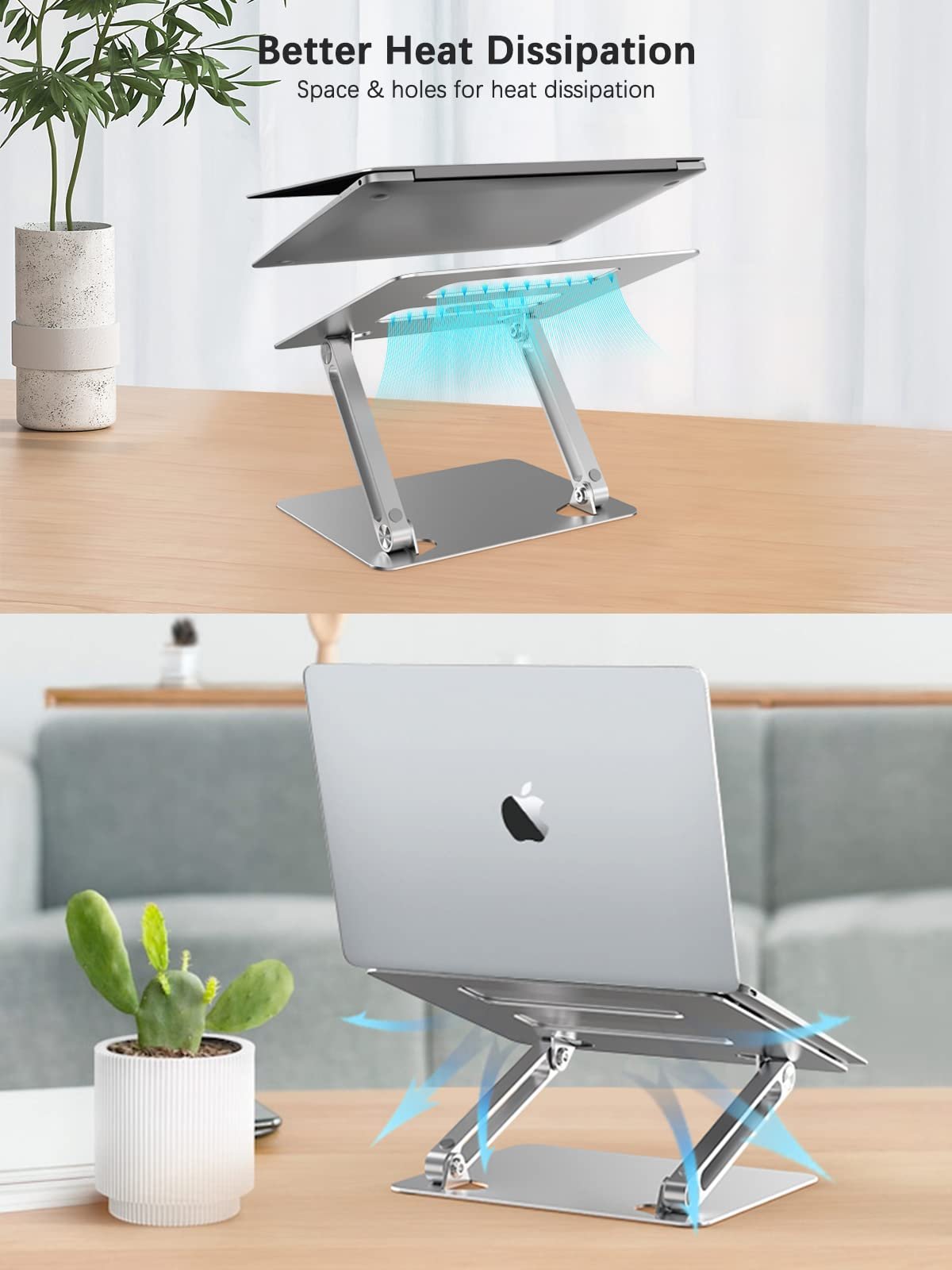 Підставка для ноутбука портативна регульована алюмінієва для столу Dell XPS, HP (10-17.3 дюймів) - Срібна, фото №3 Підставка для ноутбука портативна регульована алюмінієва для столу Dell XPS, HP (10-17.3 дюймів) - Срібна, фото №3