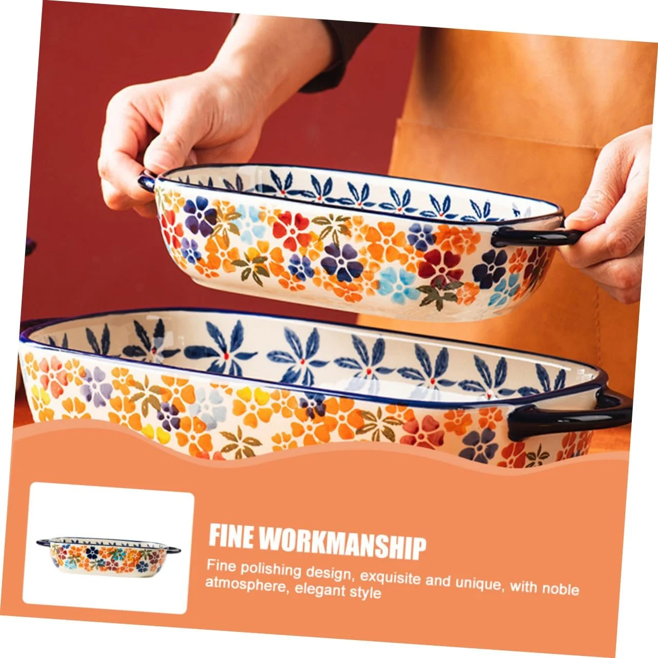 Керамическая форма для запекания Happyyami с двумя ручками термостойкая для риса и пасты, фото №4