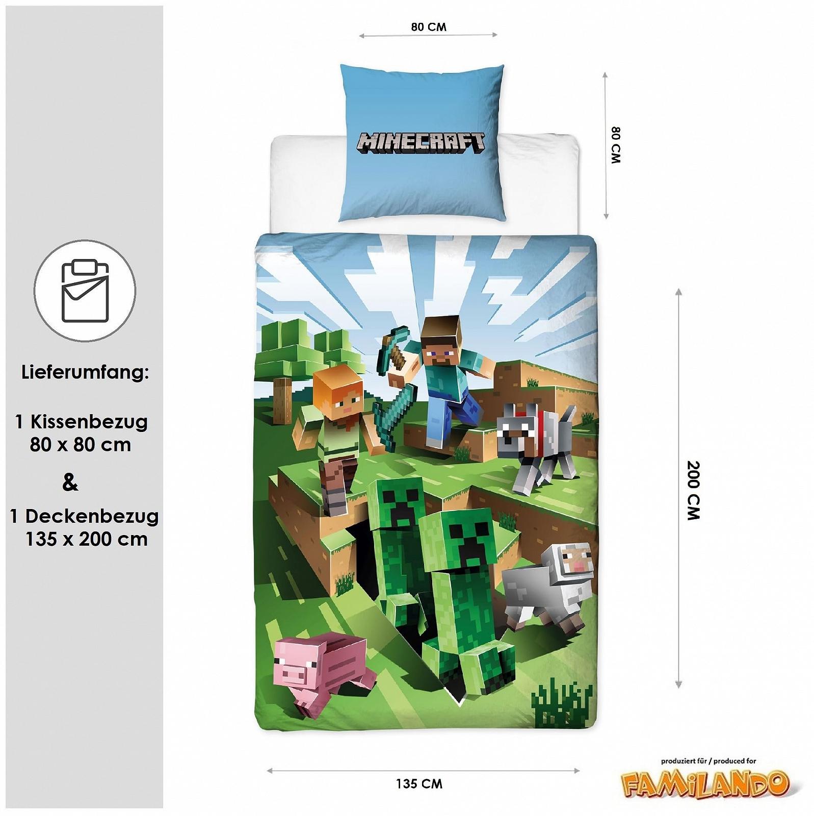 Комплект постільної білизни Minecraft 135 x 200 cm, 80 x 80 cm, бавовна, двосторонній, зелений Craft Blocks TNT і Pickaxe Battle, фото №4