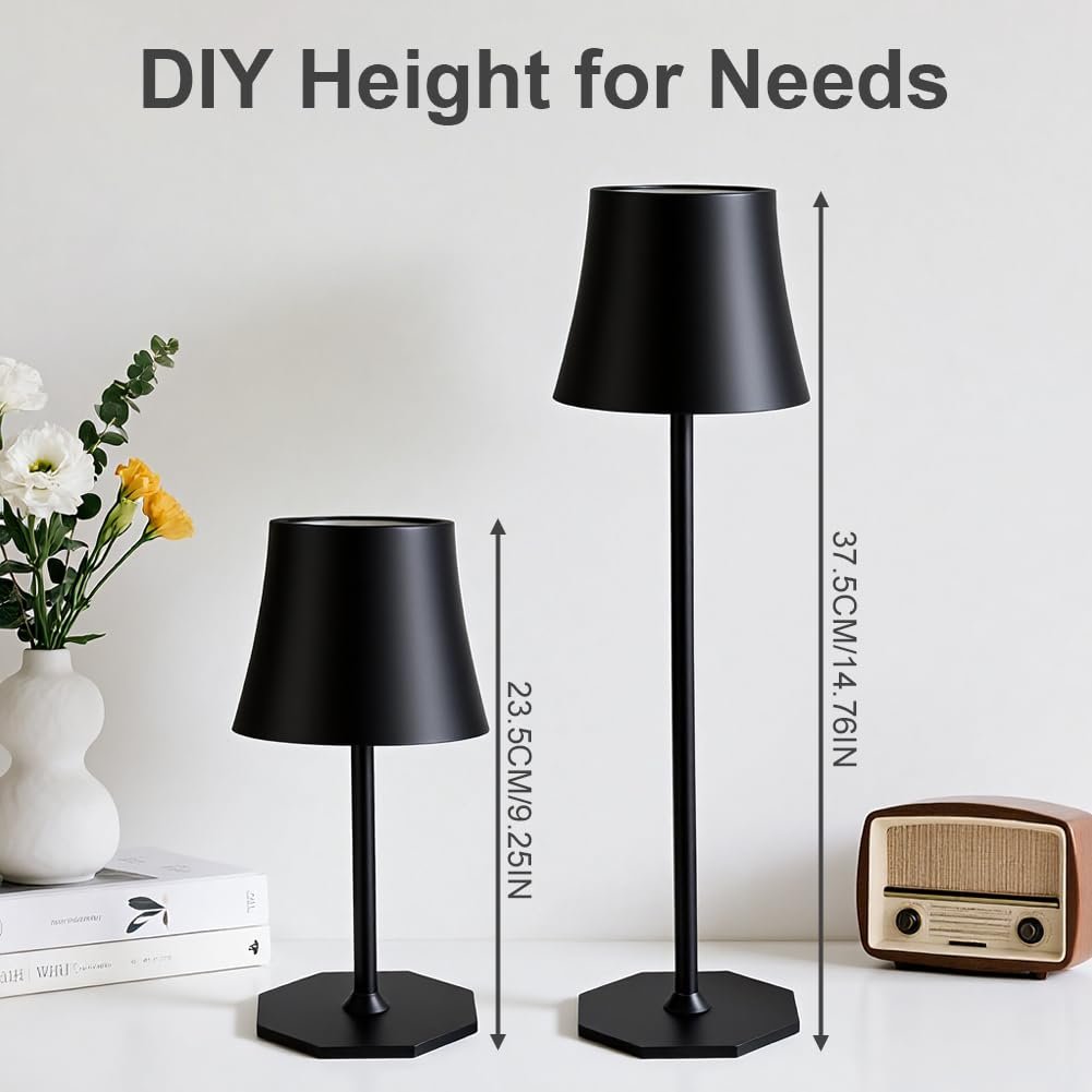 Настільна лампа LED бездротова акумуляторна, сенсорна, димована, для приміщень та вулиці, чорна, фото №3