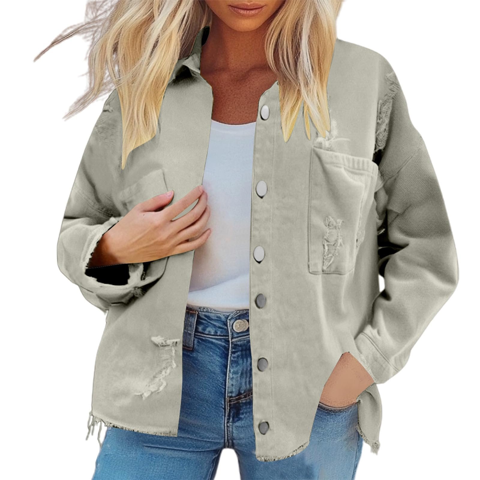 Джинсова куртка Generisch Жіноча Oversize Верхній одяг Authentics Джинсова куртка Жіноча Довгий рукав Коротка джинсова куртка з кишенею, фото №1