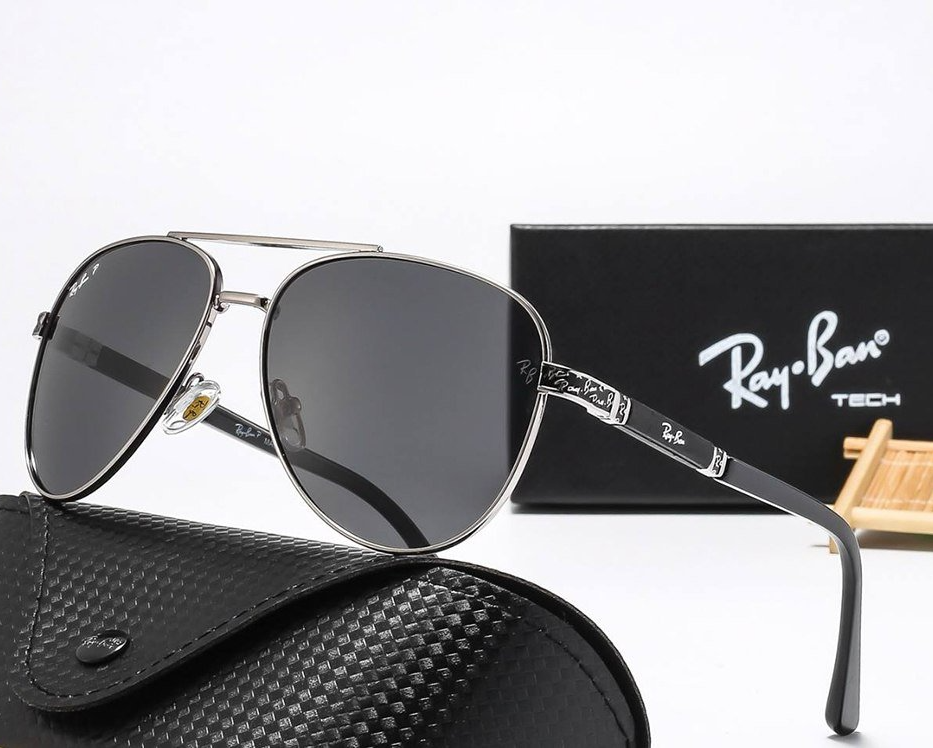 Мужские солнцезащитные очки-авиаторы Ray Ban Polaroid Silver, фото №1