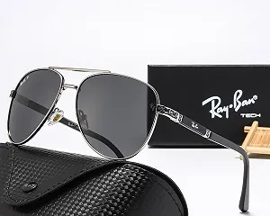 Чоловічі сонцезахисні окуляри-авіатори Ray Ban Polaroid Silver - Фото 1