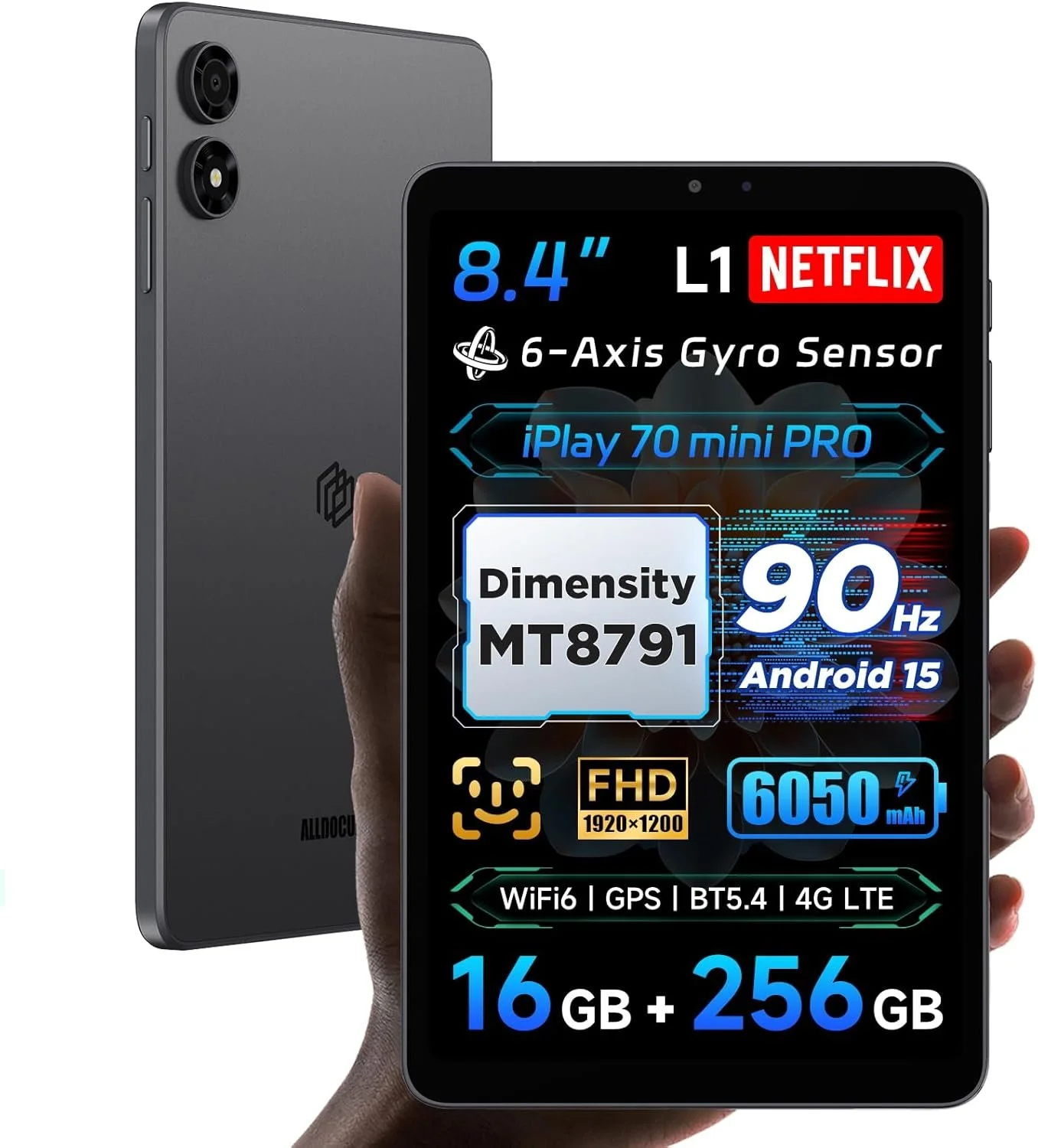 Планшет 8.4'' Full HD+ ALLDOCUBE iPlay 70 mini Pro / 8+8/256Gb / 4G / 2-SIM / Android 15 / 6050 мАг / Чорно-сірий, фото №1