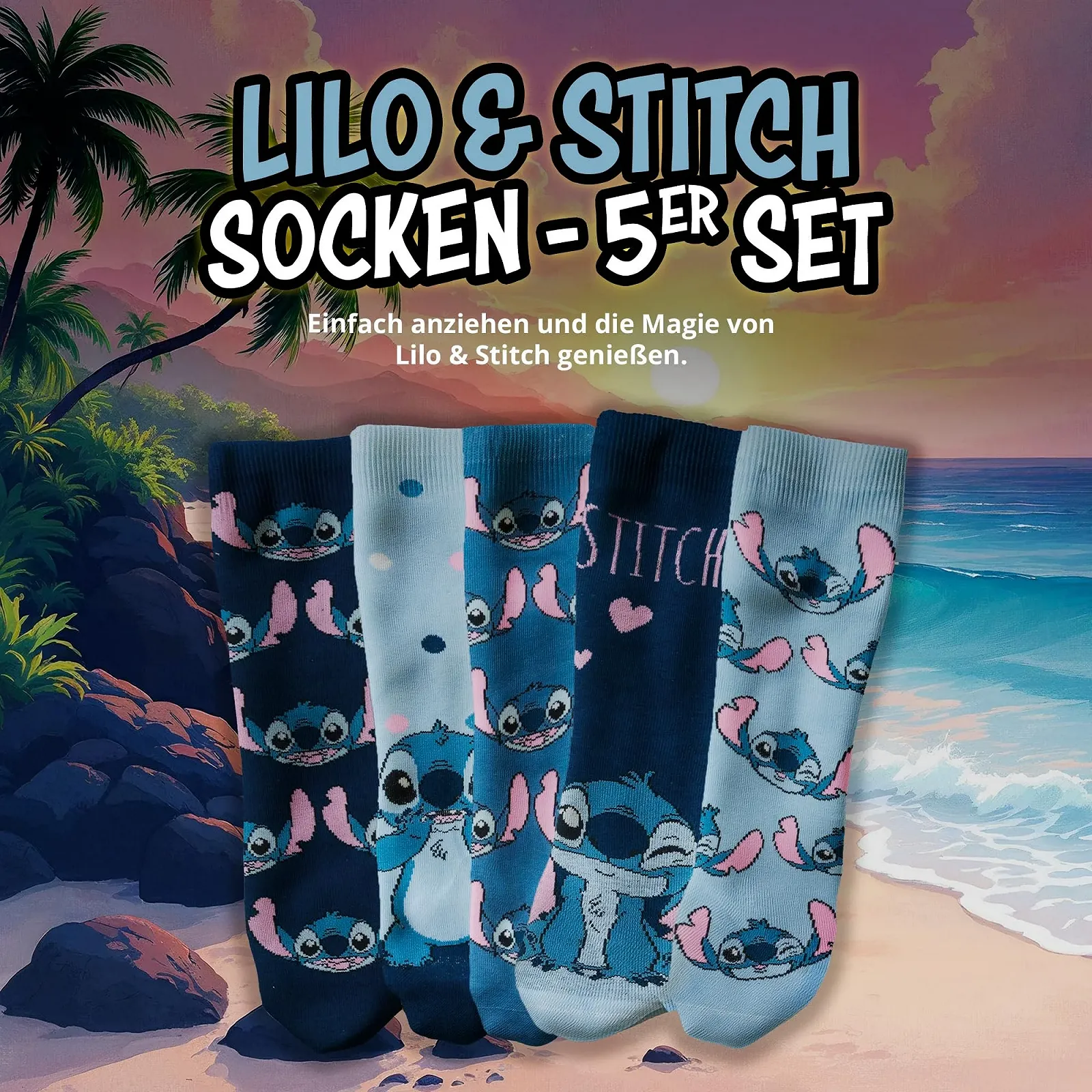Носки United Labels Disney Lilo & Stitch для женщин, голубые, размер 38-43, 5 пар, фото №2