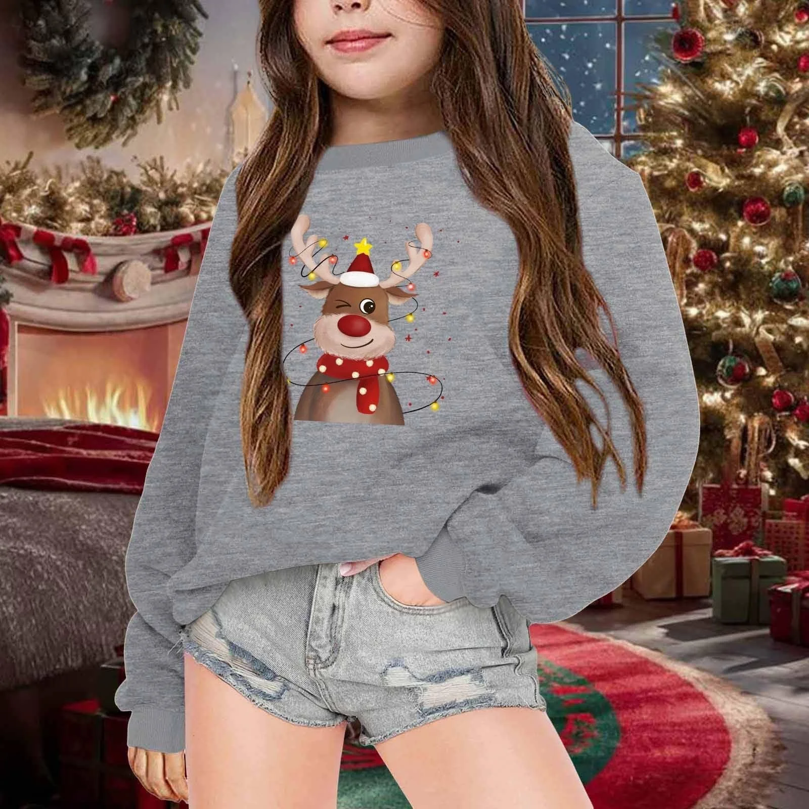 Світшот для дівчинки з різдвяним візерунком, з довгими рукавами, фото №3