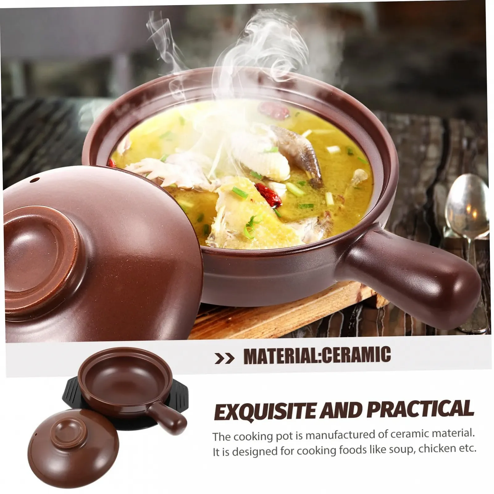 Кастрюля-кесероль Керамическая с ручкой термостойкая антипригарная для супов, фото №8