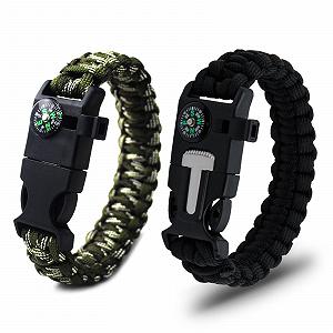 Браслет виживання Ryaupy Paracord 2 шт. Компас, свисток, кремінь і ніж. Чорний і камуфляж - Фото 1