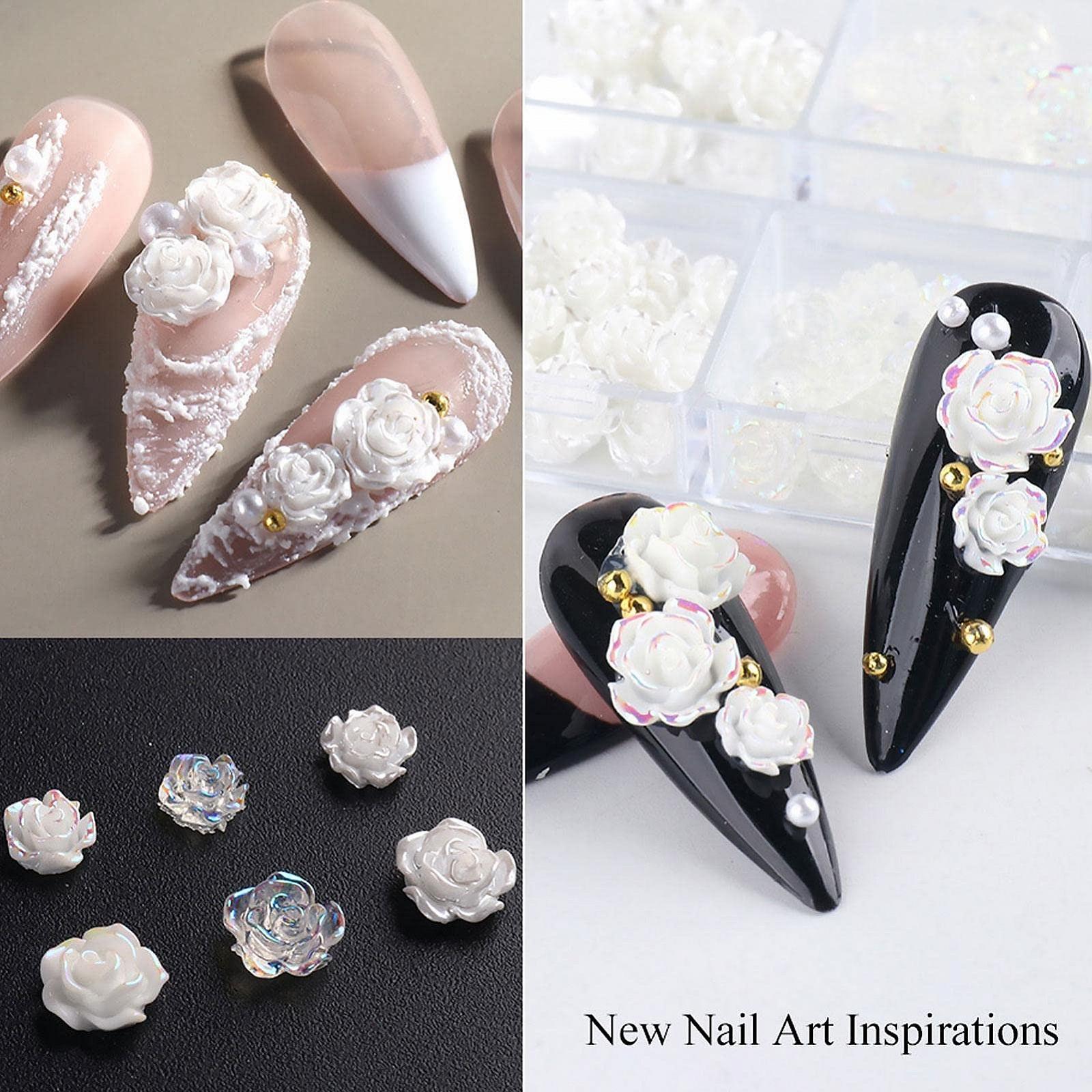 Подвеска для ногтей Цветок Yeeda Роза 5D Цветочные украшения для ногтей, 6 ячеек 3D Акриловые цветы для ногтей Стразы Роза Весенние украшения для ногтей, DIY украшения для маникюра, фото №4