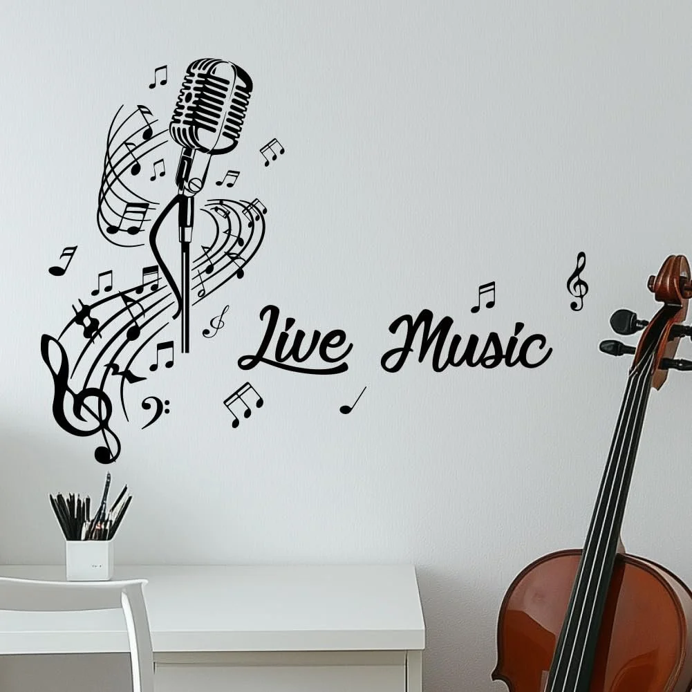 Наклейка на стіну SUPERDANT Live Music Мікрофон Ноти Чорна Вінілова 2 аркуші, фото №4