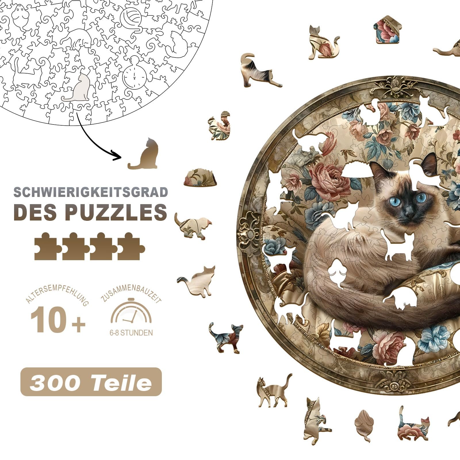 Дерев'яний пазл Спляча цивета У формі тварин 280 деталей 34 х 29 см (L), фото №5