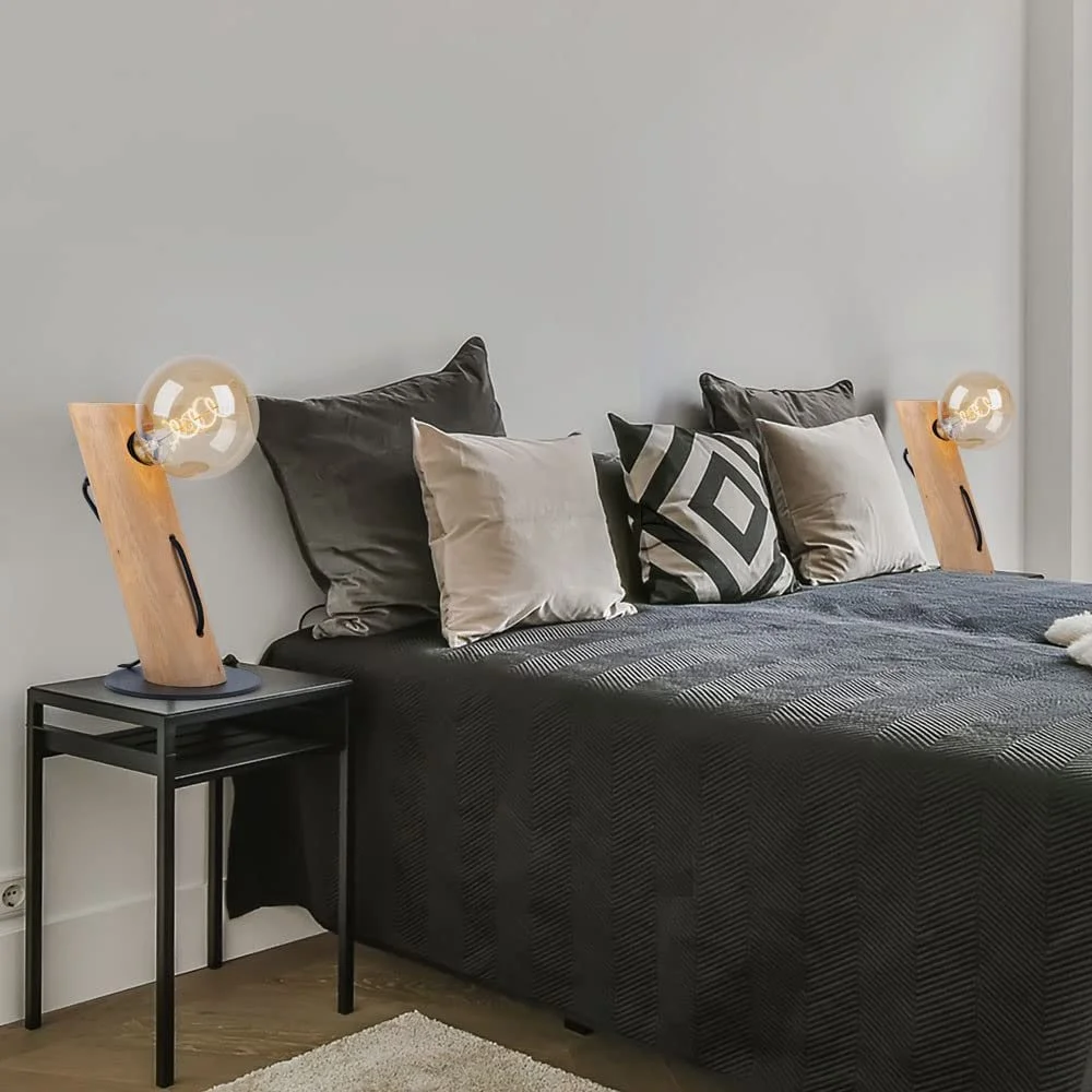 Настільна лампа etc-shop Wooden Bedside Country House Метал Евкаліпт 1x E27 9 x 32 см Набір з 2 шт., фото №5