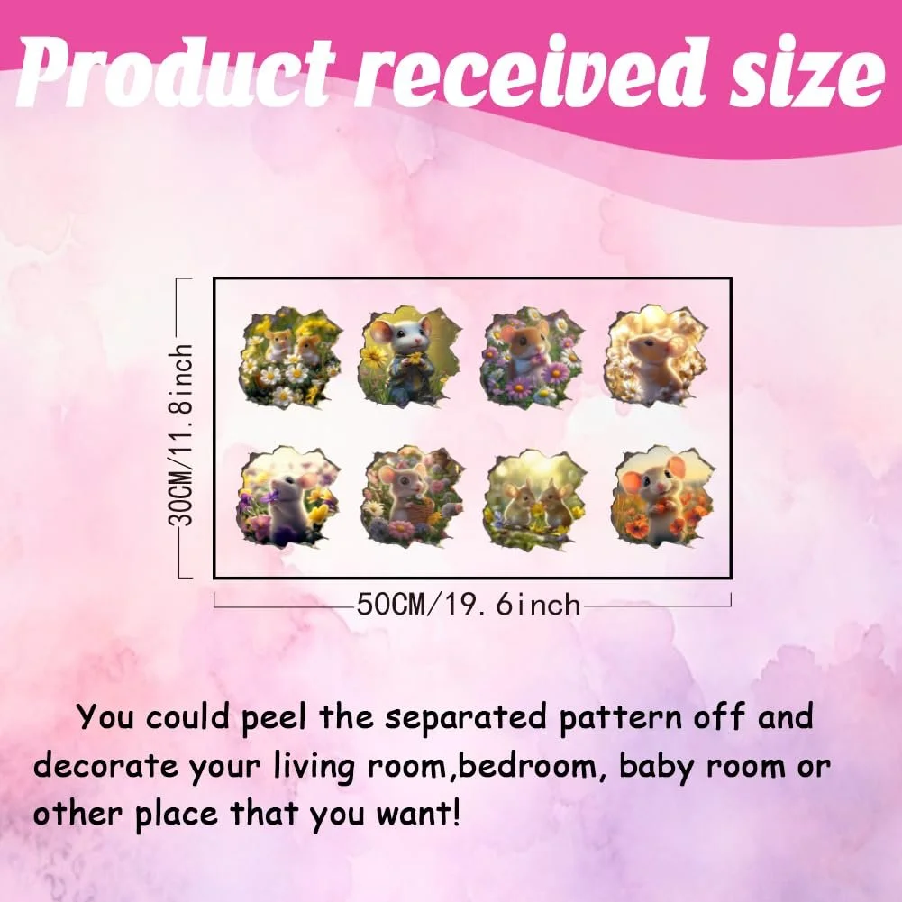 Наклейки на стіну SUPERDANT 3D Small Mouse and Flowers 8 шт., фото №2