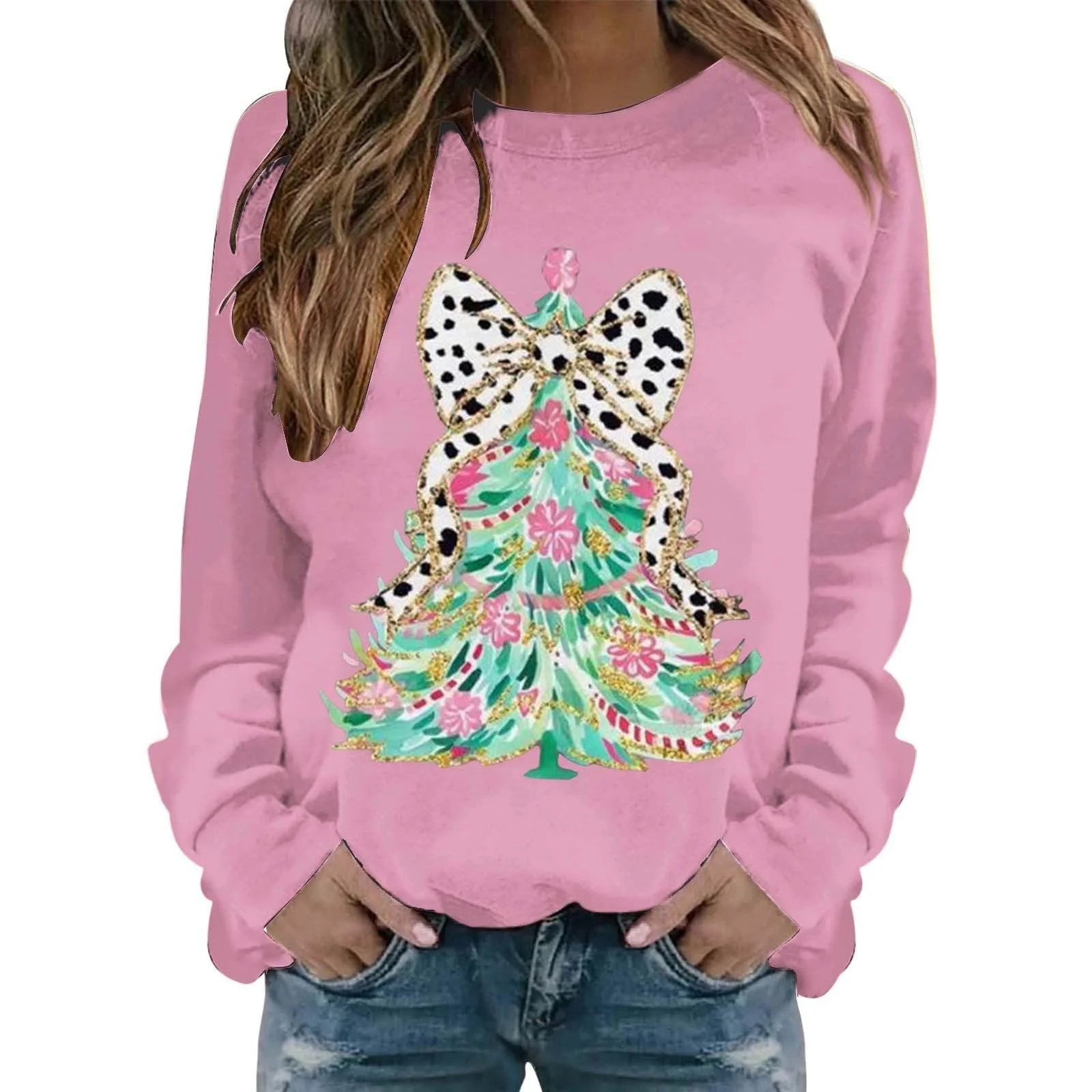 Женский Свитшот Модный Повседневный Теплый Длинный рукав Круглый вырез Мягкий С принтом, фото №1