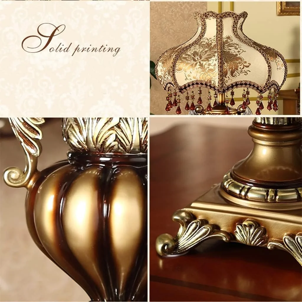 Настільна лампа європейський вікторіанський стиль шовкова тканина смола ручний розпис Золота, фото №6