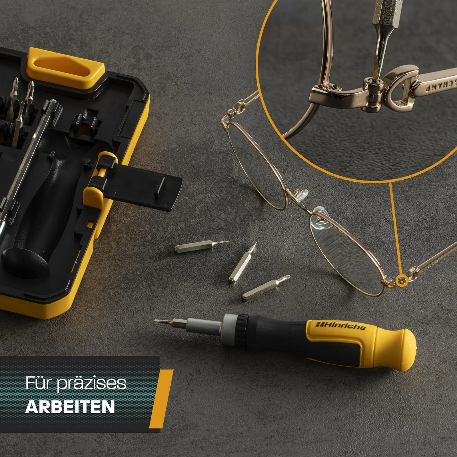 Набір прецизійних викруток Hinrichs з тріскачкою та подовжувачем 28 предметів CrV, фото №6
