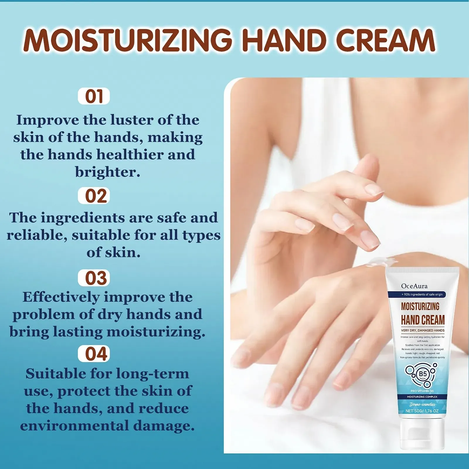 Крем для рук 50 г для очень сухой кожи, крем для ухода за руками с провитамином B5, регенерирующий бальзам для ежедневного ухода, мгновенно успокаивает зуд, сухие руки и увлажняет, фото №5