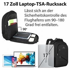 Рюкзак для ноутбука MATEIN 17" USB TSA Водостійкий Чорний synthetic.ua - Фото 1
