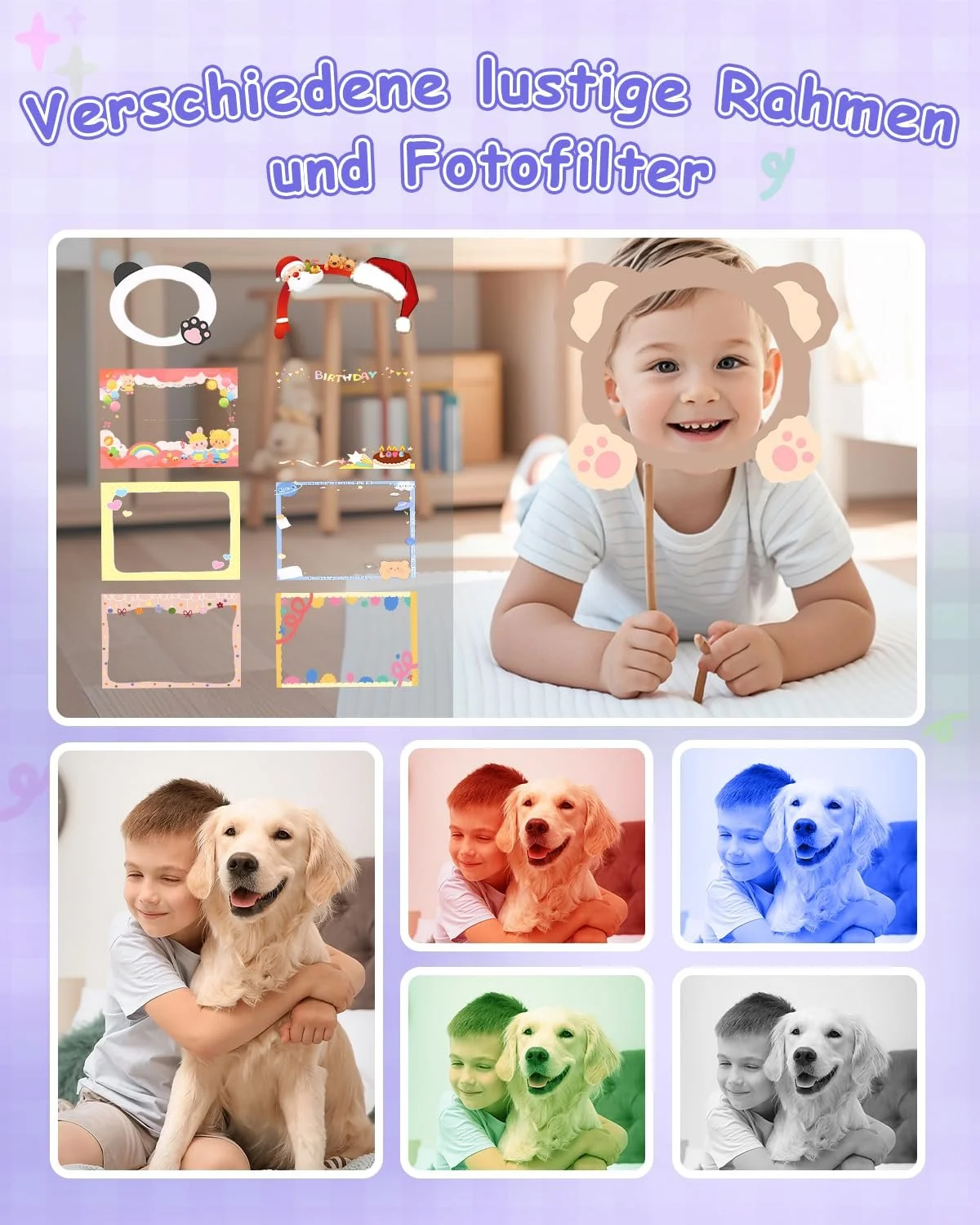 Детская камера мгновенной печати 1080P Dual Lens 2 дюйма 32GB Фиолетовая, фото №5