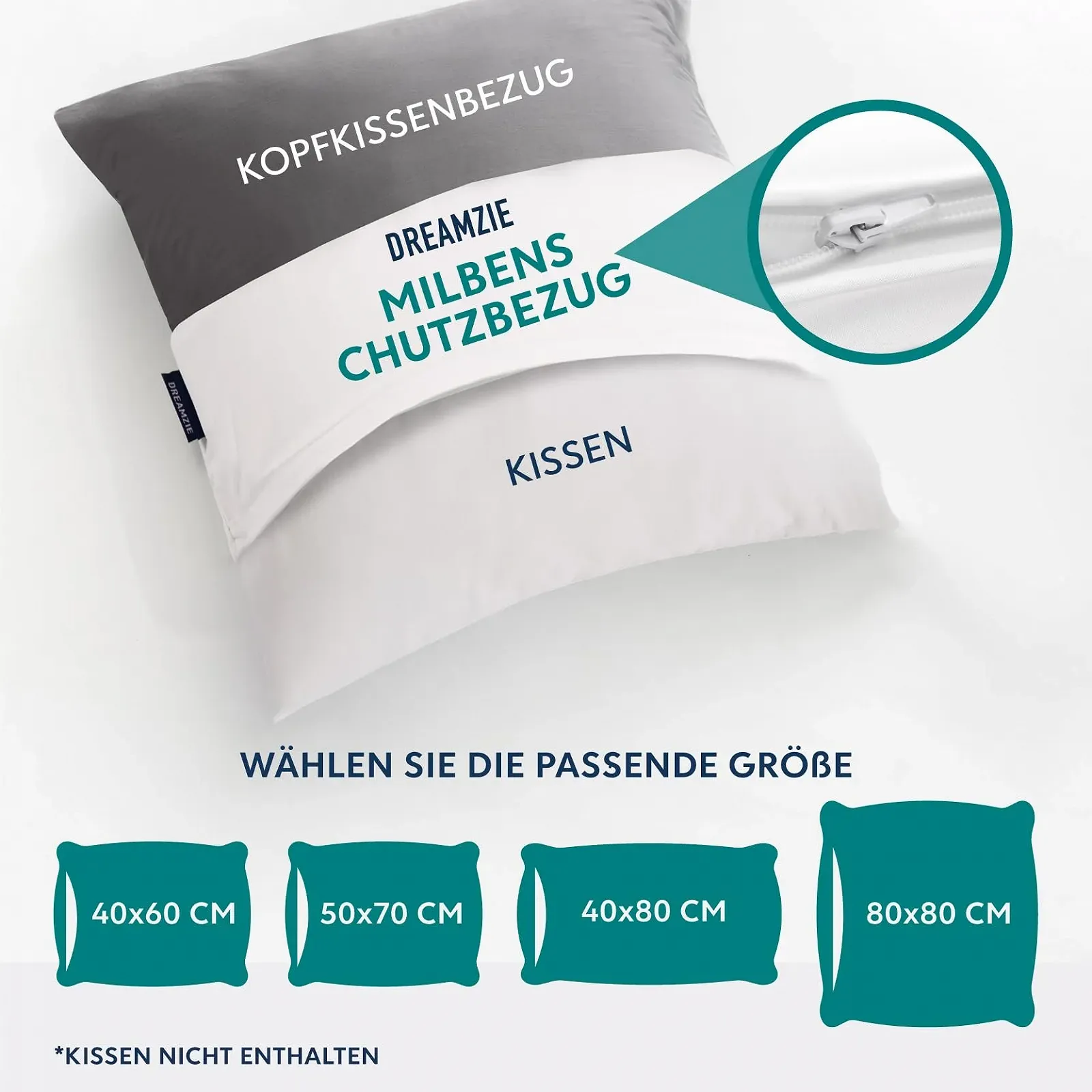 Набір для подушок Dreamzie 2 шт. 80 x 80 см, чохол, постільна білизна для алергіків, професійно протестована, фото №4