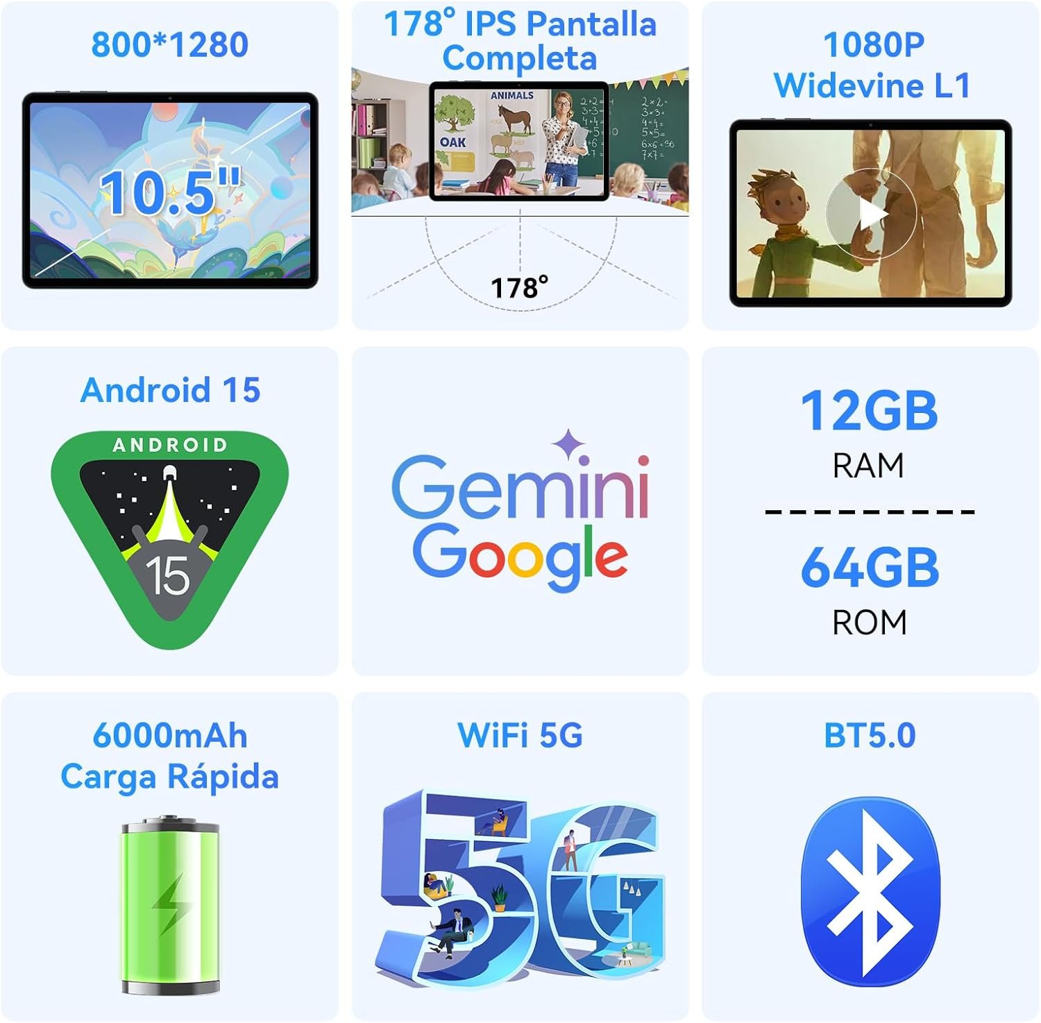 Планшет 10" TABWEE T80 (4+8)/64 ГБ 5G Android 15 6000 mAh Сірий, фото №6
