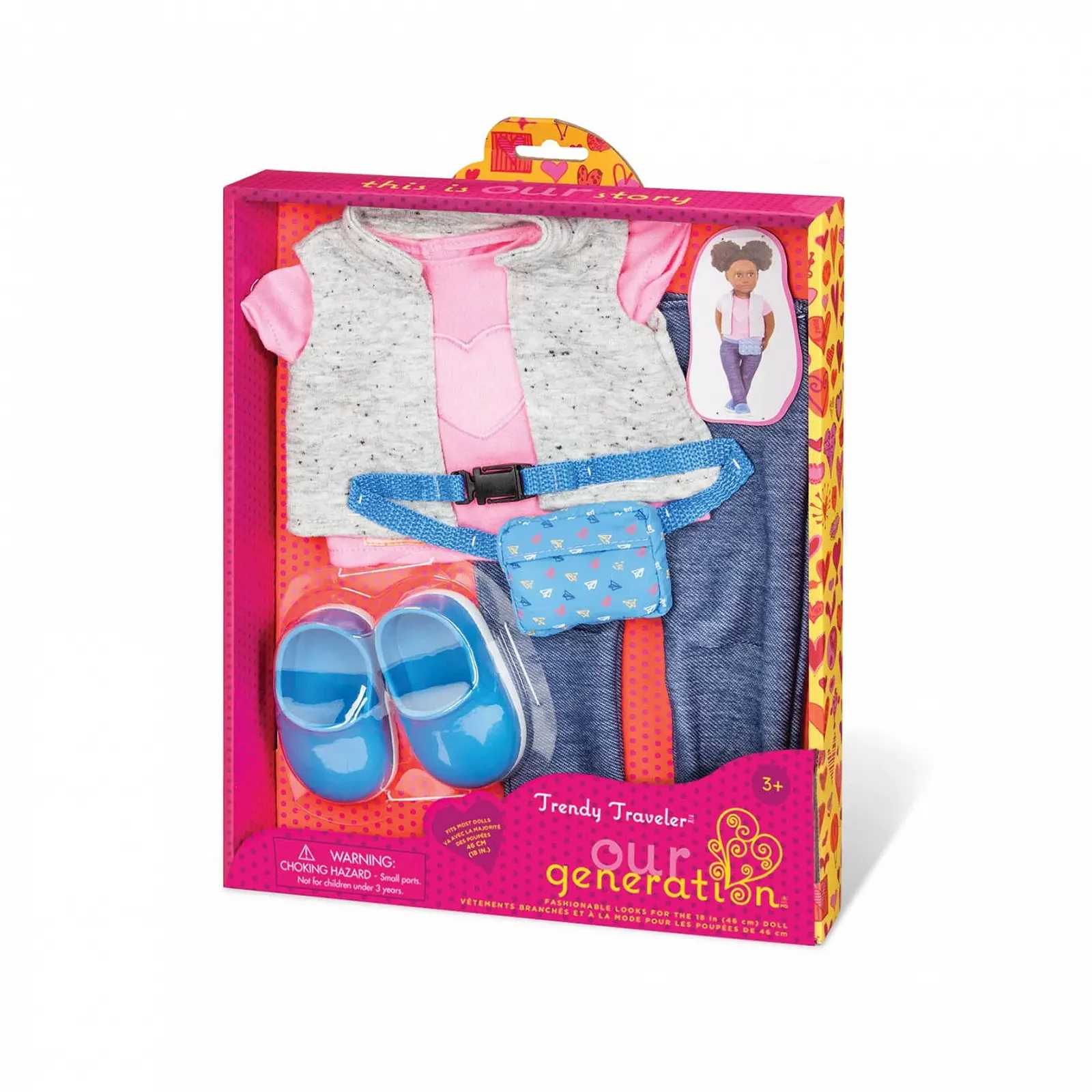 Одяг для ляльки Our Generation для подорожей із заміною живота, однотонний, різнокольоровий, для ляльки 46 см, фото №4