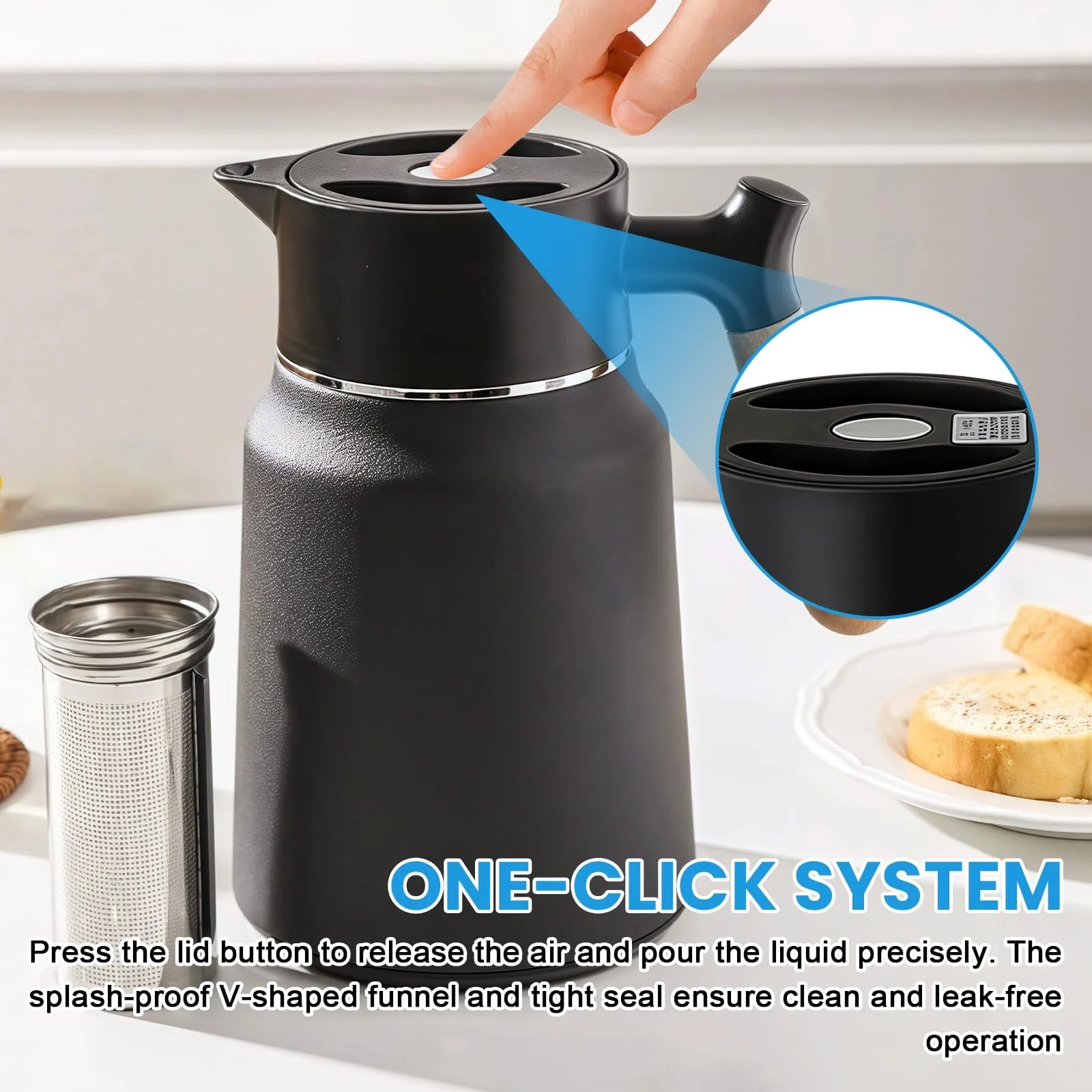 Термос-колба из нержавеющей стали: кофейник GOEDCH, 1500 мл, внутренняя часть из высококачественной нержавеющей стали 304, V-образная лейка, фото №4