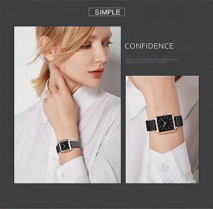 Жіночий годинник Basfur Dress Fe-Montre-077-01, Чорний ремінець / білий циферблат, Modern synthetic.ua - Фото 1