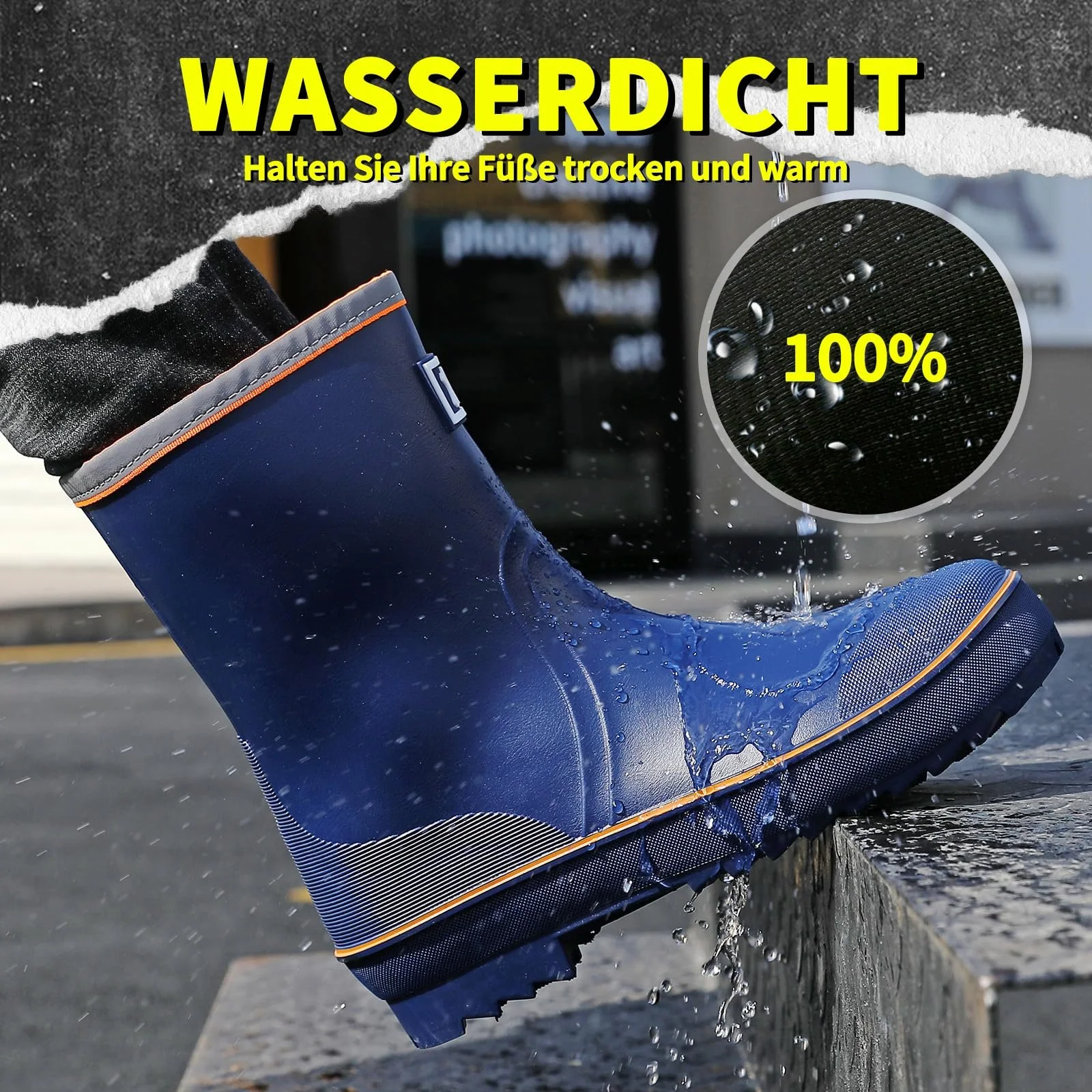 Мужские резиновые сапоги Foinledr, полувысокие дождевые, фото №2