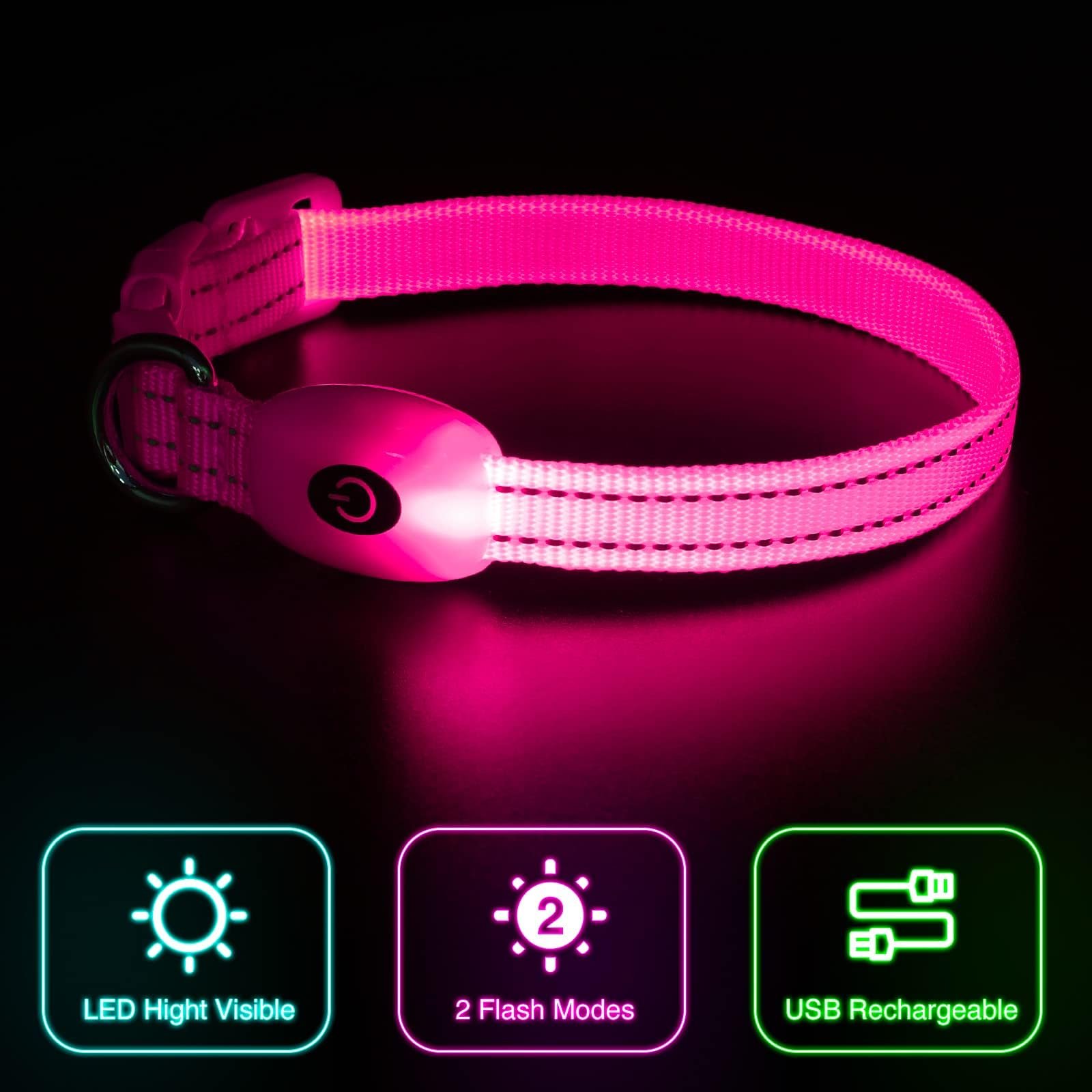 Ошейник светодиодный YFbrite LED Rechargeable Reflective Pink XS, фото №4 Ошейник светодиодный YFbrite LED Rechargeable Reflective Pink XS, фото №4