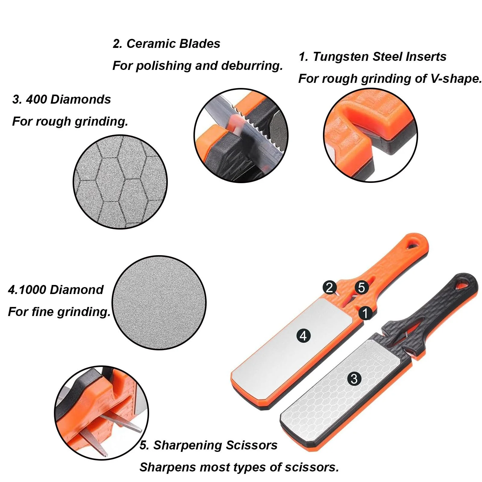 Точильний камінь алмазний двосторонній 400/1000 Grit 5 в 1 з керамічними та вольфрамовими пазами, фото №5 Точильний камінь алмазний двосторонній 400/1000 Grit 5 в 1 з керамічними та вольфрамовими пазами, фото №5