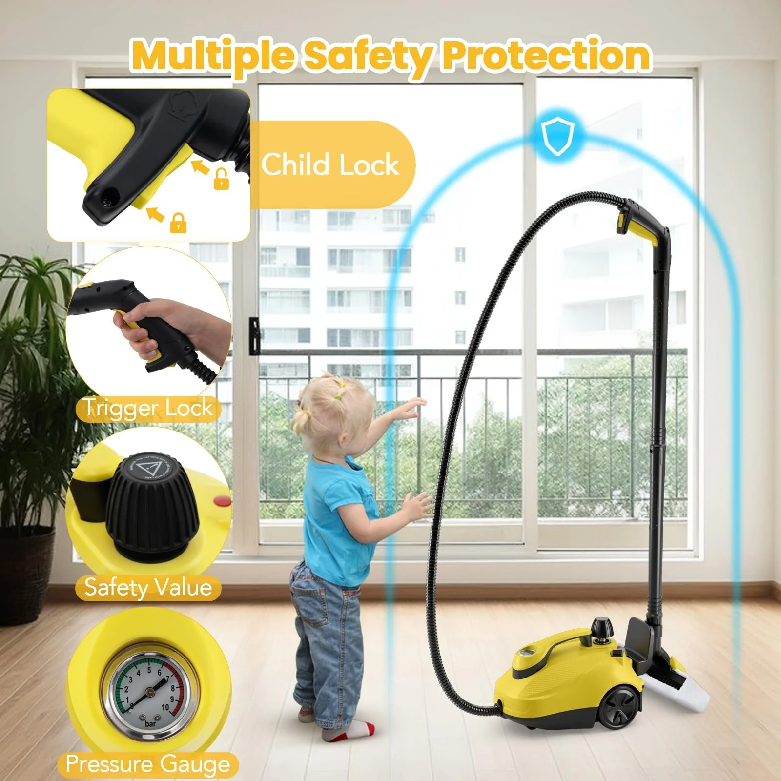 Пароочисник FANTASK 1,8 л 2000 Вт 160 °C жовтий, фото №6