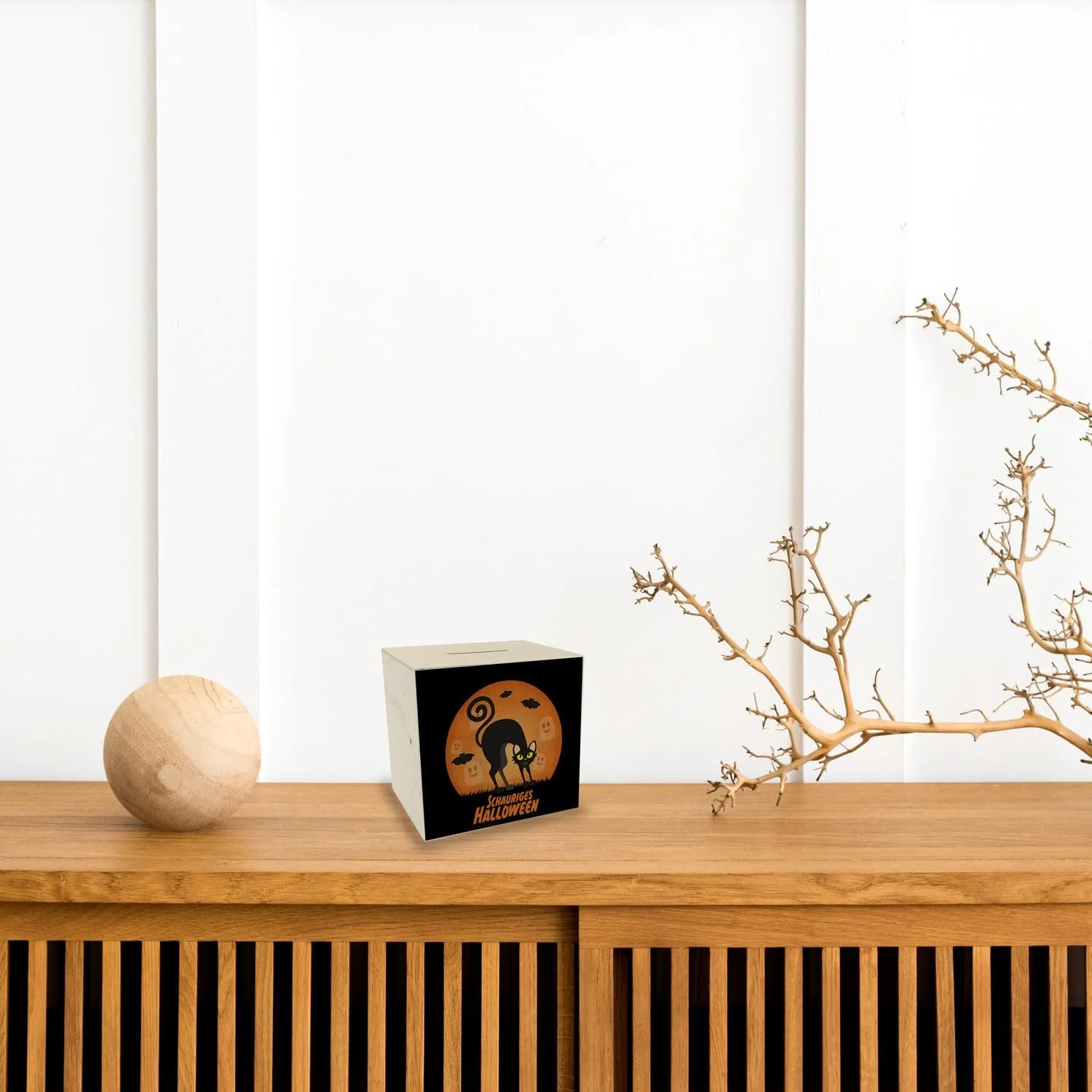 Скарбничка дерев'яна Хелловін чорна кішка місячний мотив, фото №4