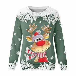 Девочка Свитшот с рождественским принтом оленя Generisch С круглым вырезом Рождественский пуловер Детский Длинный рукав С очаровательным мотивом оленя Удобный и стильный synthetic.ua - Фото 1