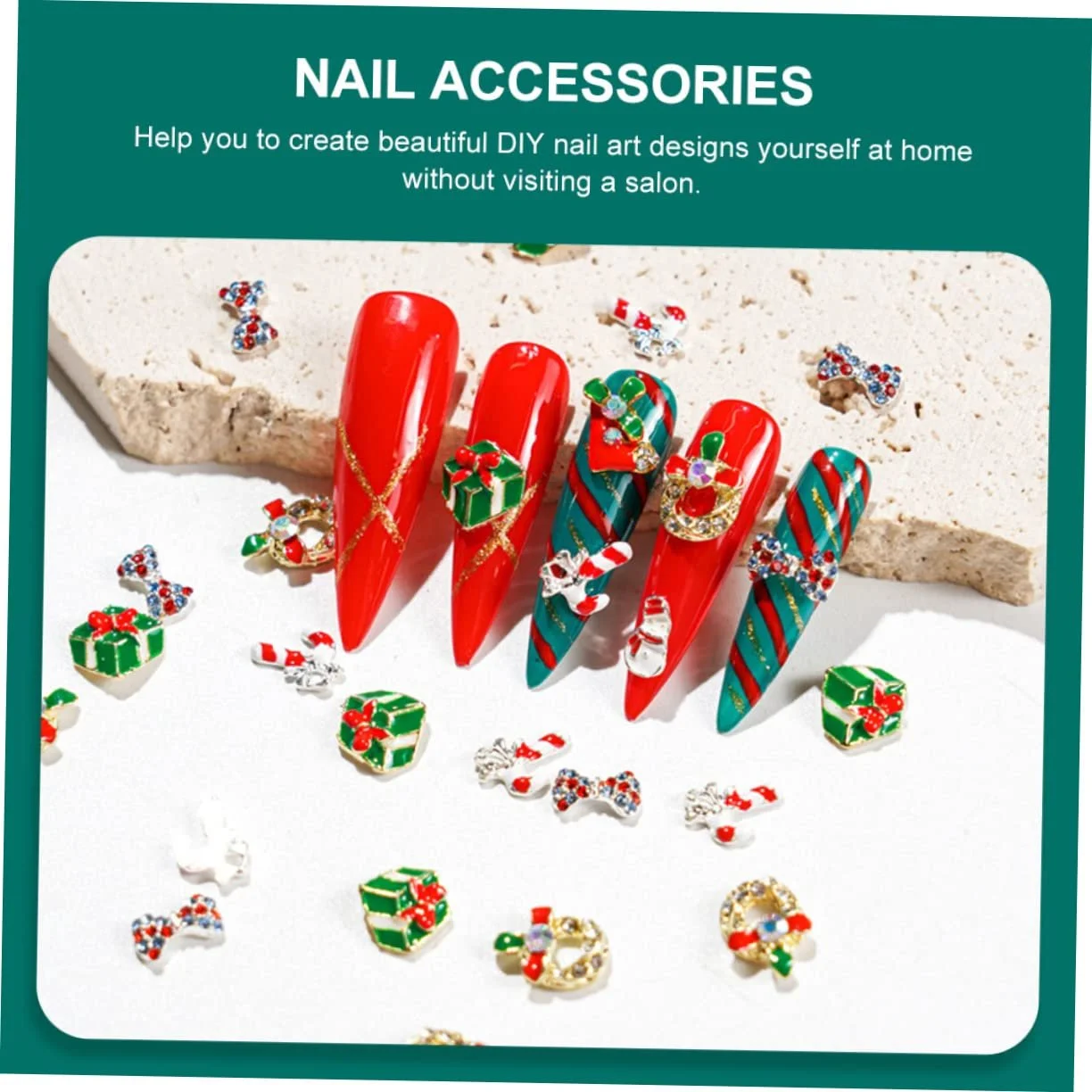 Наклейки для нігтів POPETPOP 30 шт, Різдвяний декор, Металеві, фото №7