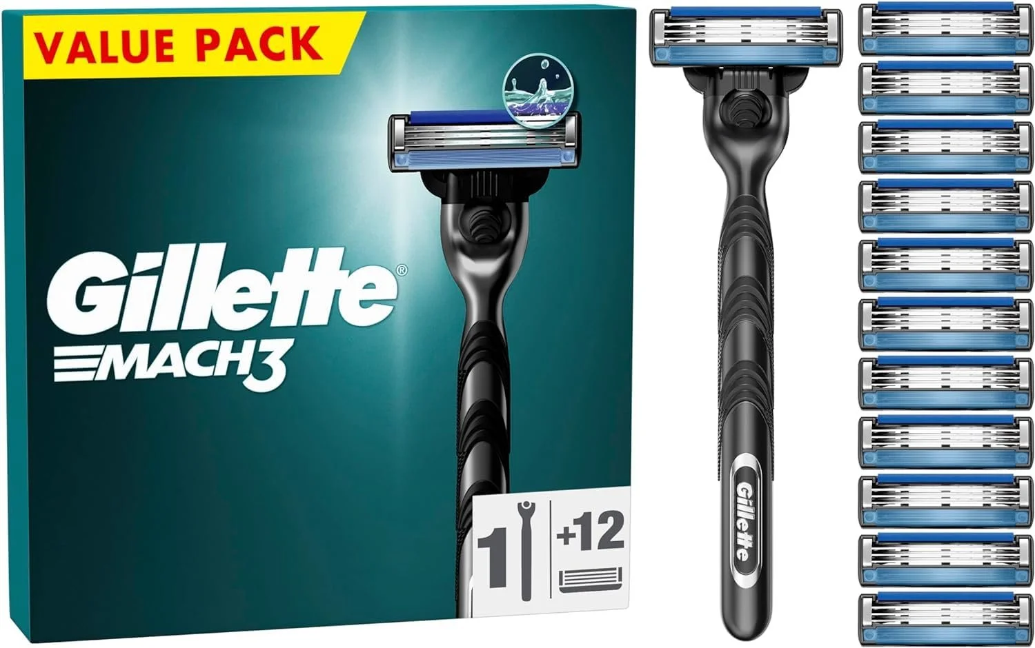 Бритва мужская Gillette Mach3 + 12 сменных кассет, фото №1