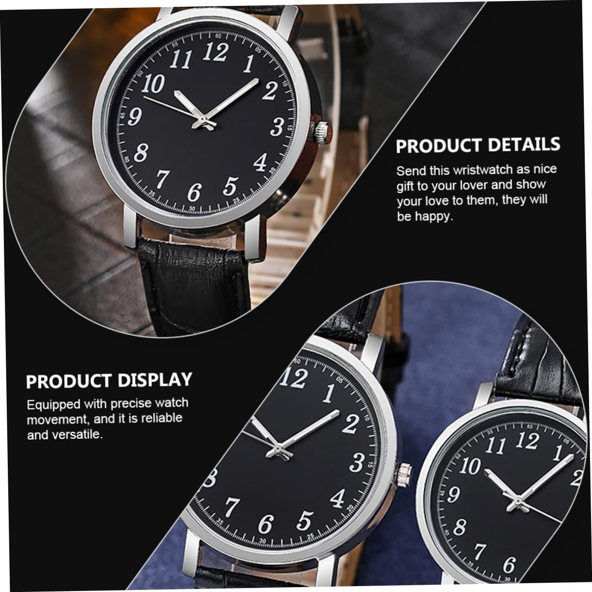 Часы Healvian Мужские Женские с Шикарным Дизайном Черный Циферблат Черный Ремешок Модные 2 шт., черный, фото №4