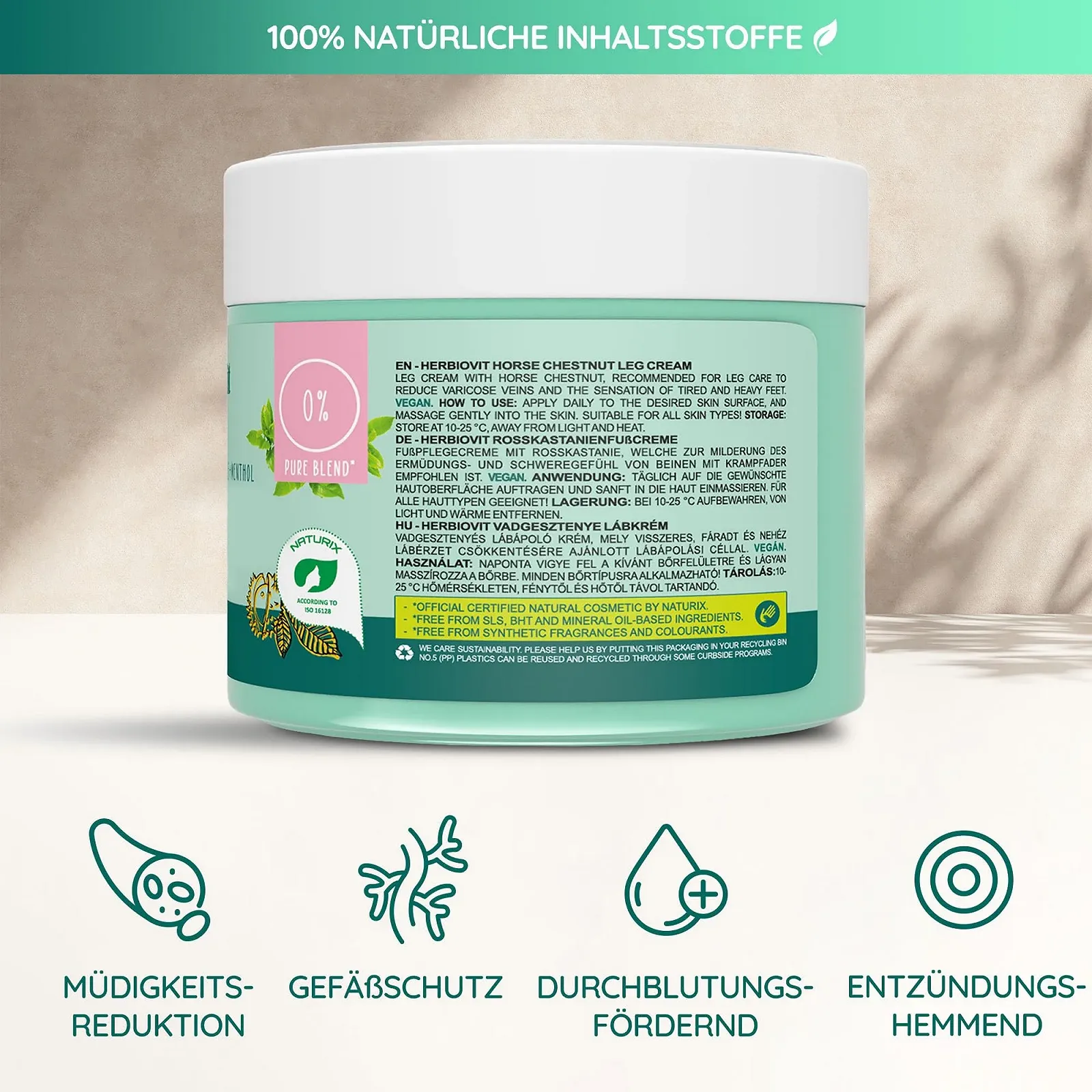 Крем Herbiovit Horse Chestnut with Vine Leaves для усталых ног с конским каштаном, листьями винограда и маслом мяты 250 мл, фото №3