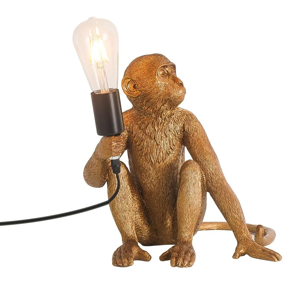 Настільна лампа Мавпа ретро полірезина золотиста, фото №1