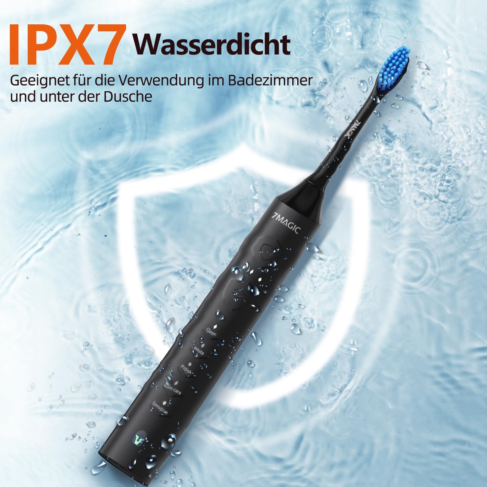 Електрична звукова зубна щітка 7MAGIC Knight 40000 VPM IPX7 90 днів роботи Чорний лицар, фото №7