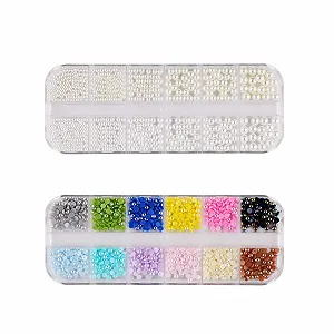 Украшения для ногтей (2 коробки) Стразы Плоские Бриллианты Круглые многоугольные бусины Разноцветные - Фото 1