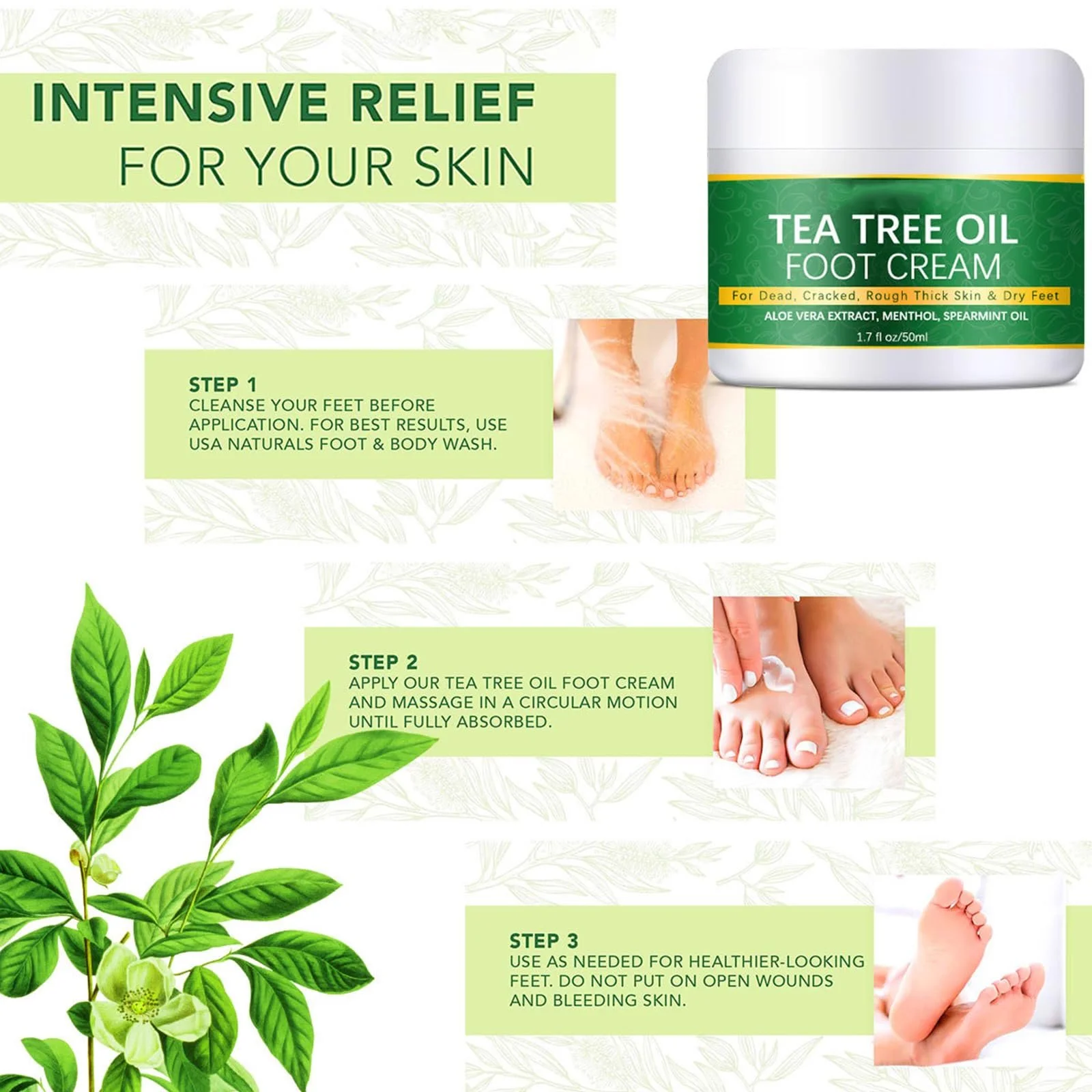 Крем для ног Увлажняющий против трещин с маслом чайного дерева и мочевиной 50 мл 1 шт., фото №7