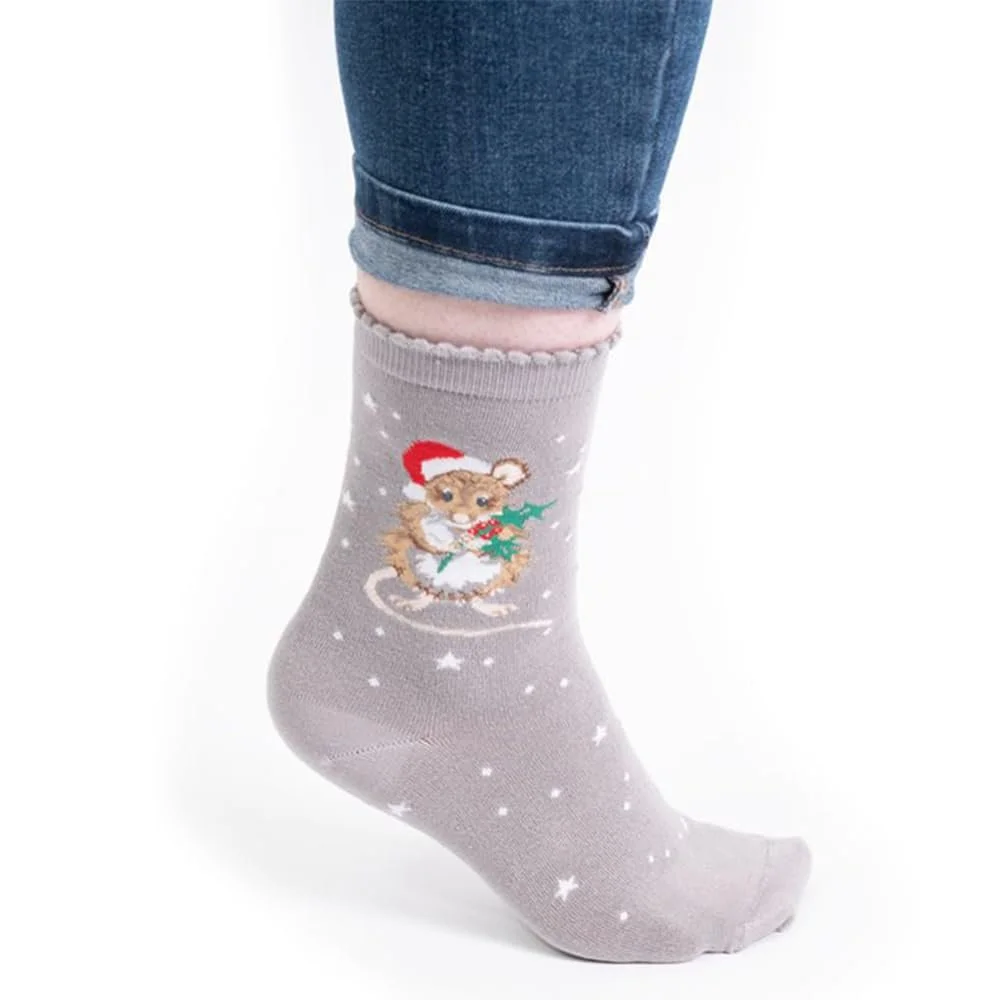 Носки Wrendale Designs ChristMouse Design, серый, фото №1 Носки Wrendale Designs ChristMouse Design, серый, фото №1