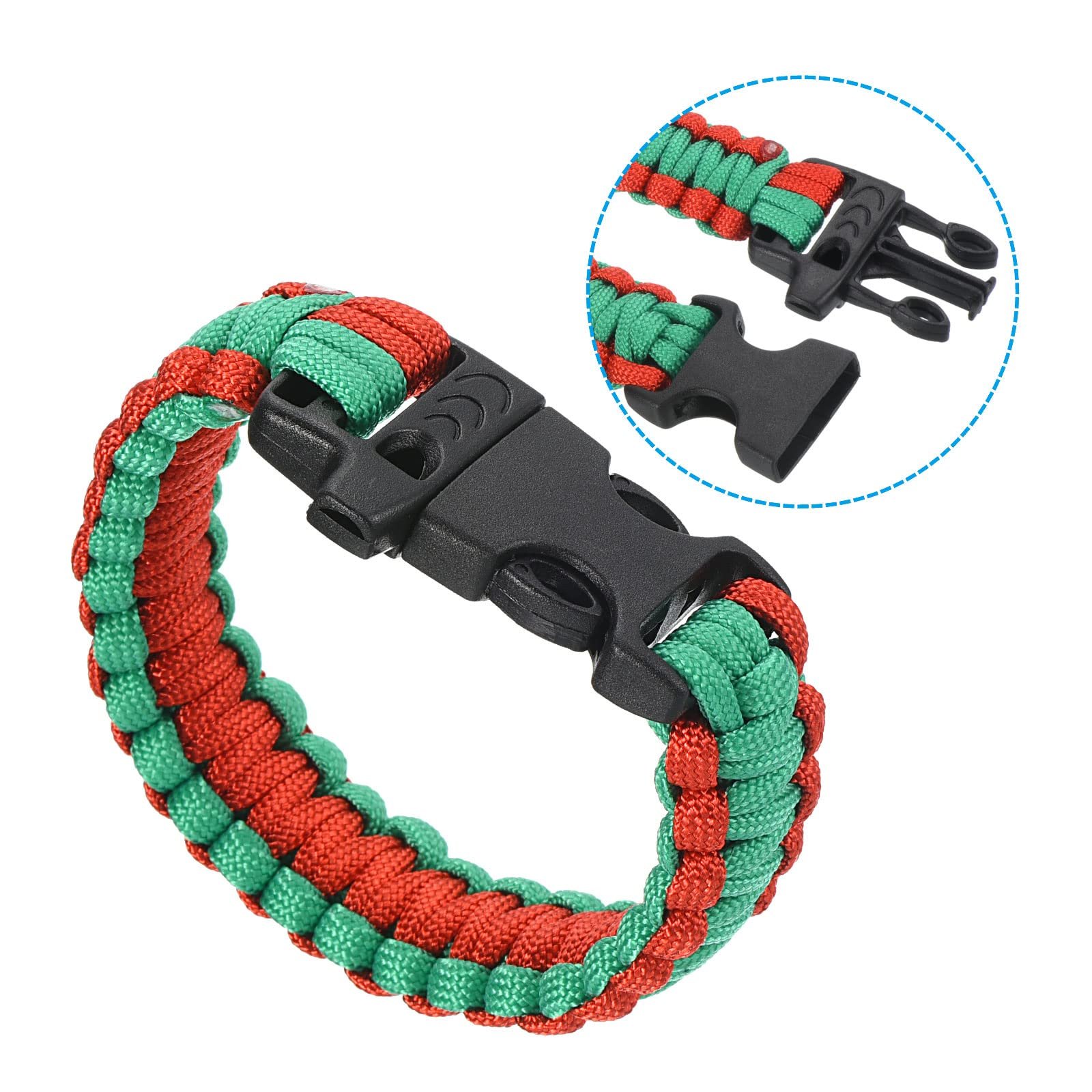 Браслет Paracord Survival PATIKIL, 2 шт. Плетеный парашютный браслет с пластиковой пряжкой. Красный, зеленый, пластик, фото №4