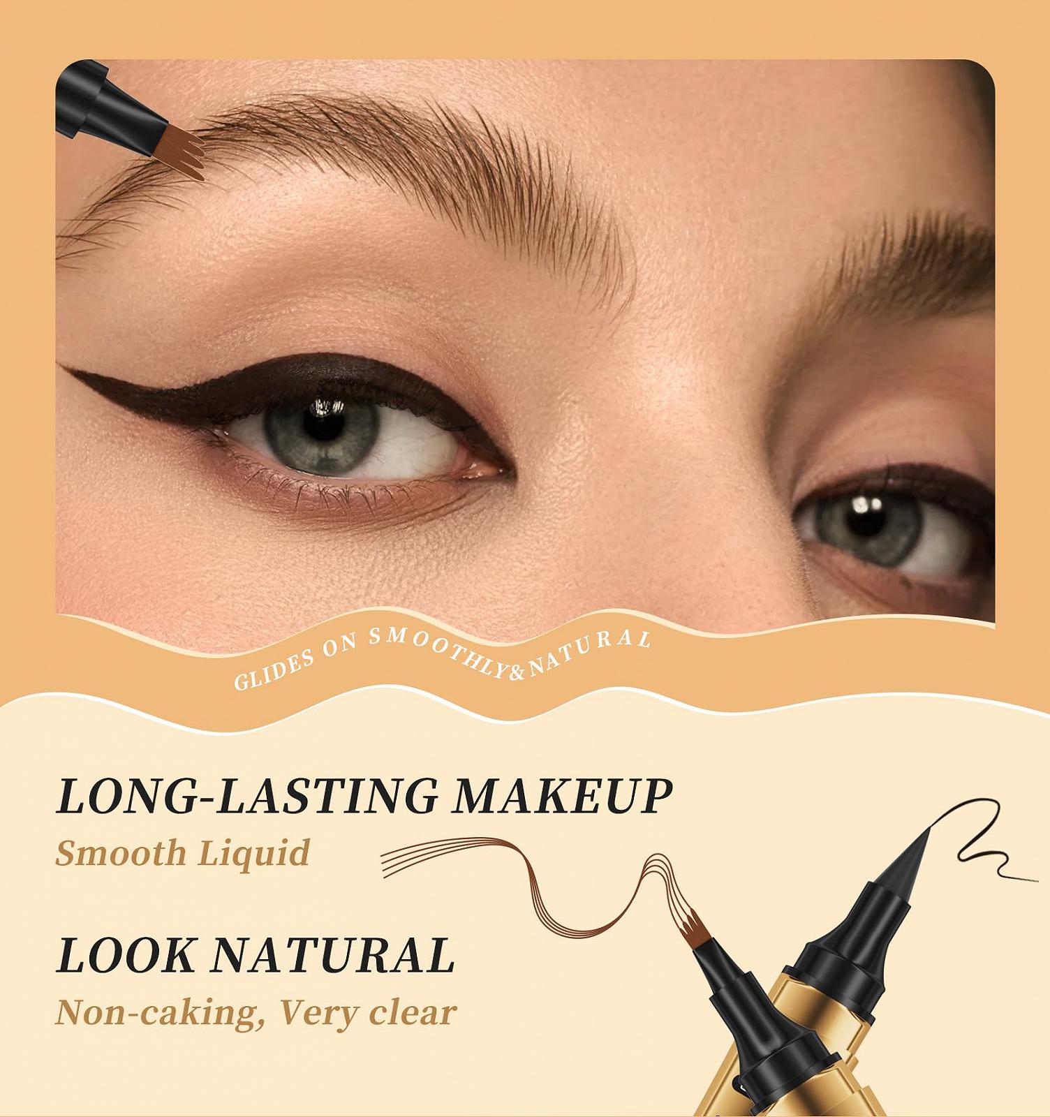 Карандаш для бровей Magic Dual Head 2 in 4 Liquid Waterproof Eyeliner Faux Wild Split (Светло-коричневый, 1), фото №3