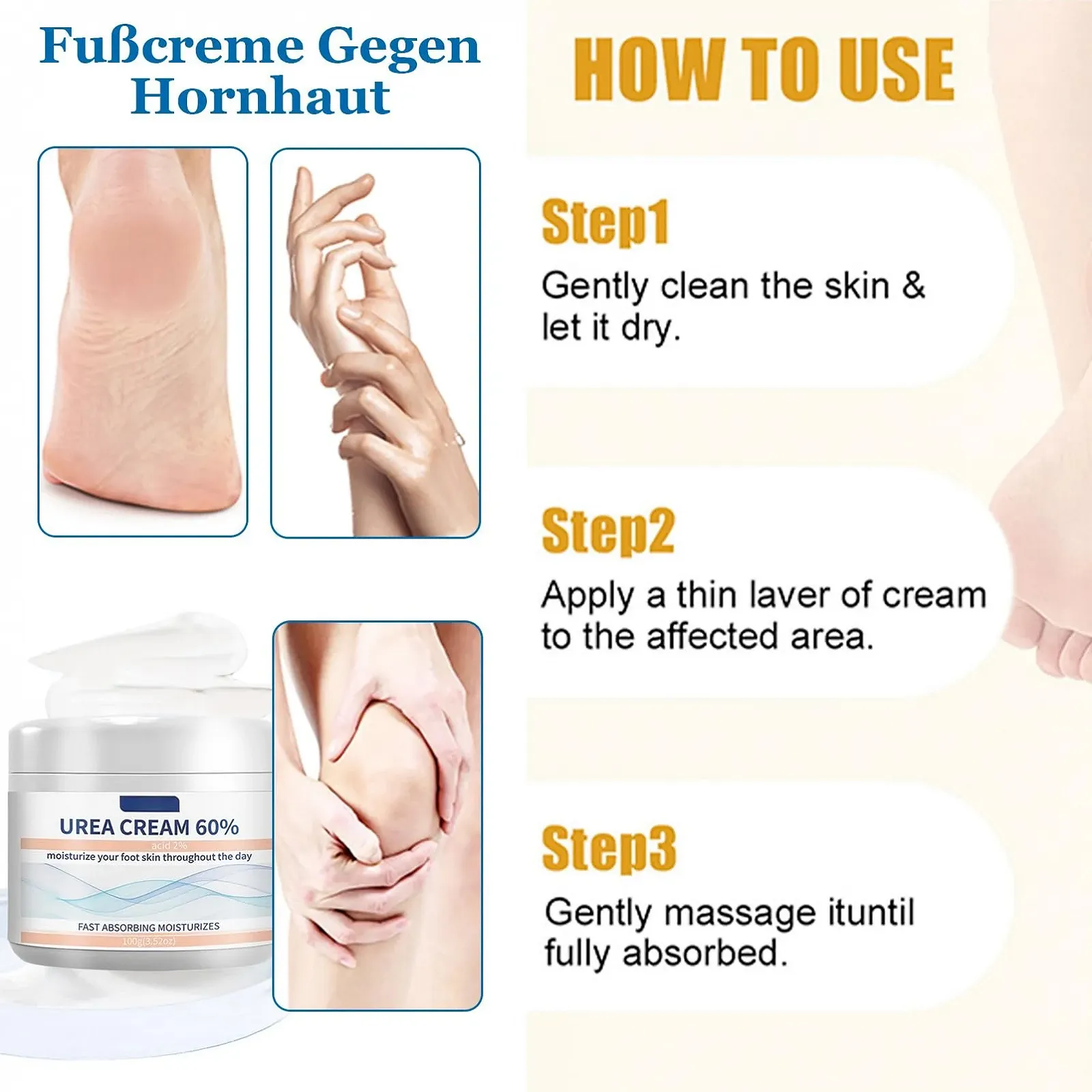 Крем для ног Urea Cream 60% мочевины и 2% кислоты против мозолей и сухости, 100 г, фото №6