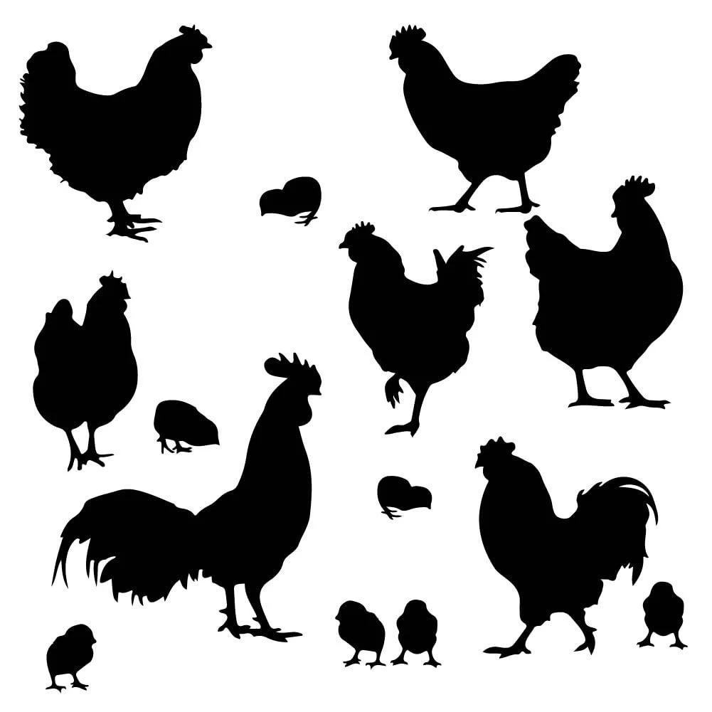 Наклейка на стіну SUPERDANT Chickens Poultry Silhouette вінілова самоклеюча Чорна 90x60 см, фото №3