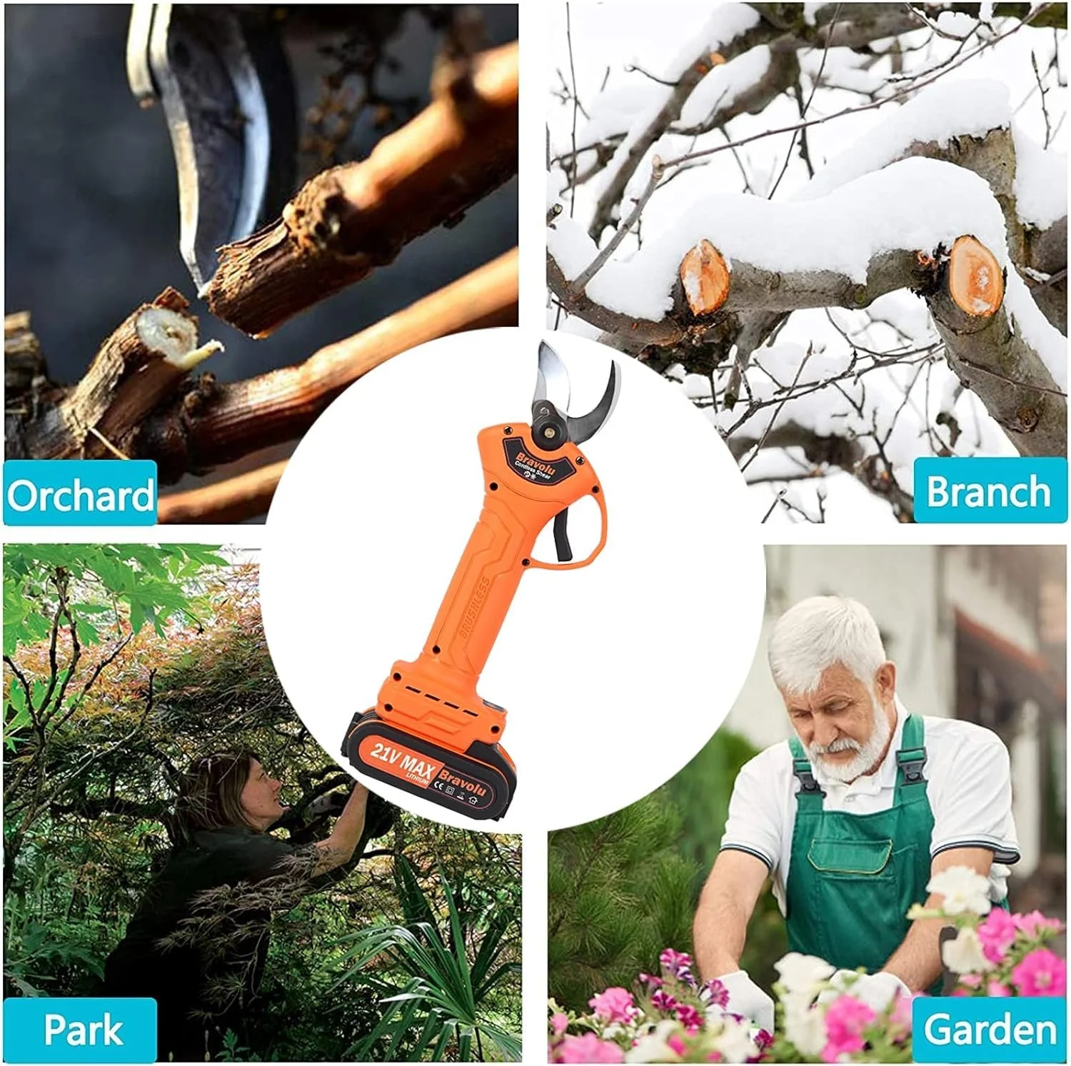 Електричний секатор Bravolu 30 мм з двома літієвими батареями 2.0 Ah, фото №6