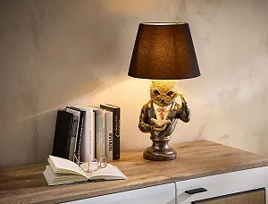 Настільна лампа Kremers Schatzkiste Uhu антикварна 56 см штучний камінь чорний абажур synthetic.ua - Фото 1