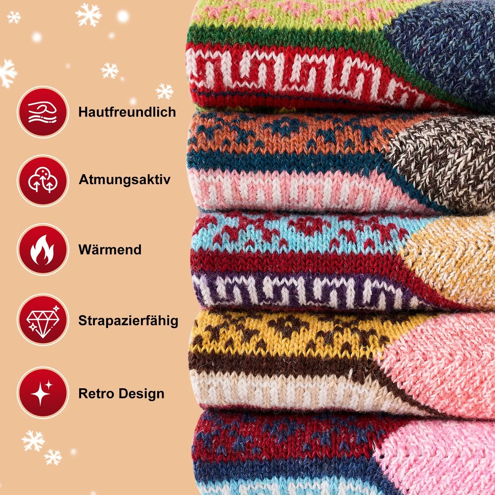 Вовняні термошкарпетки Жіночі, 5 пар товстих теплих вовняних шкарпеток, розмір 35-42, фото №2